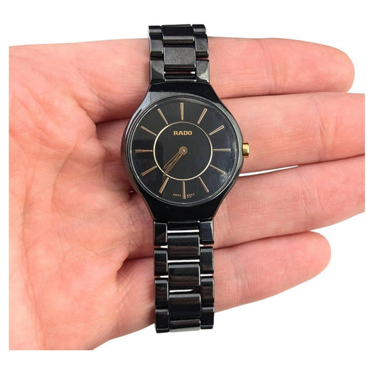 Rado True Thinline black ceramic dial wristwatch