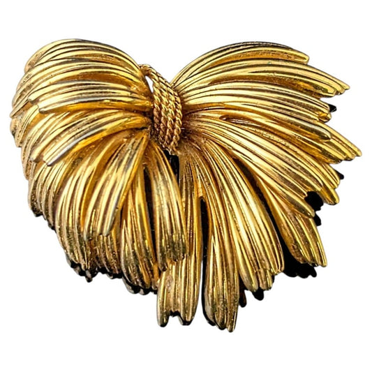 Vintage gold tone textured bow brooch, Grosse