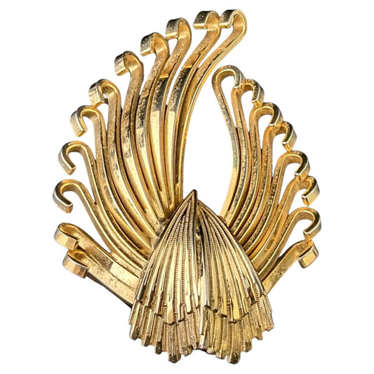 Vintage gold tone spray brooch, Kramer, Deco fan