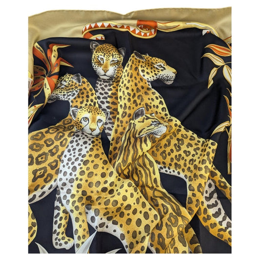 Vintage silk scarf, cheetah print, Salvatore Ferragamo