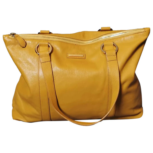 Dolce and Gabbana mustard yellow leather shopping bag, tote