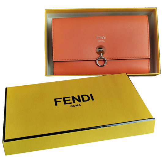 Fendi coral leather clutch purse, bi fold wallet, boxed