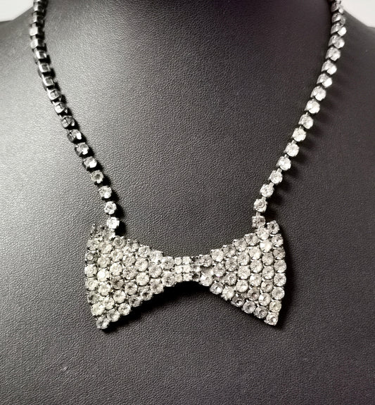 Vintage Art Deco paste bow choker necklace, 1920s