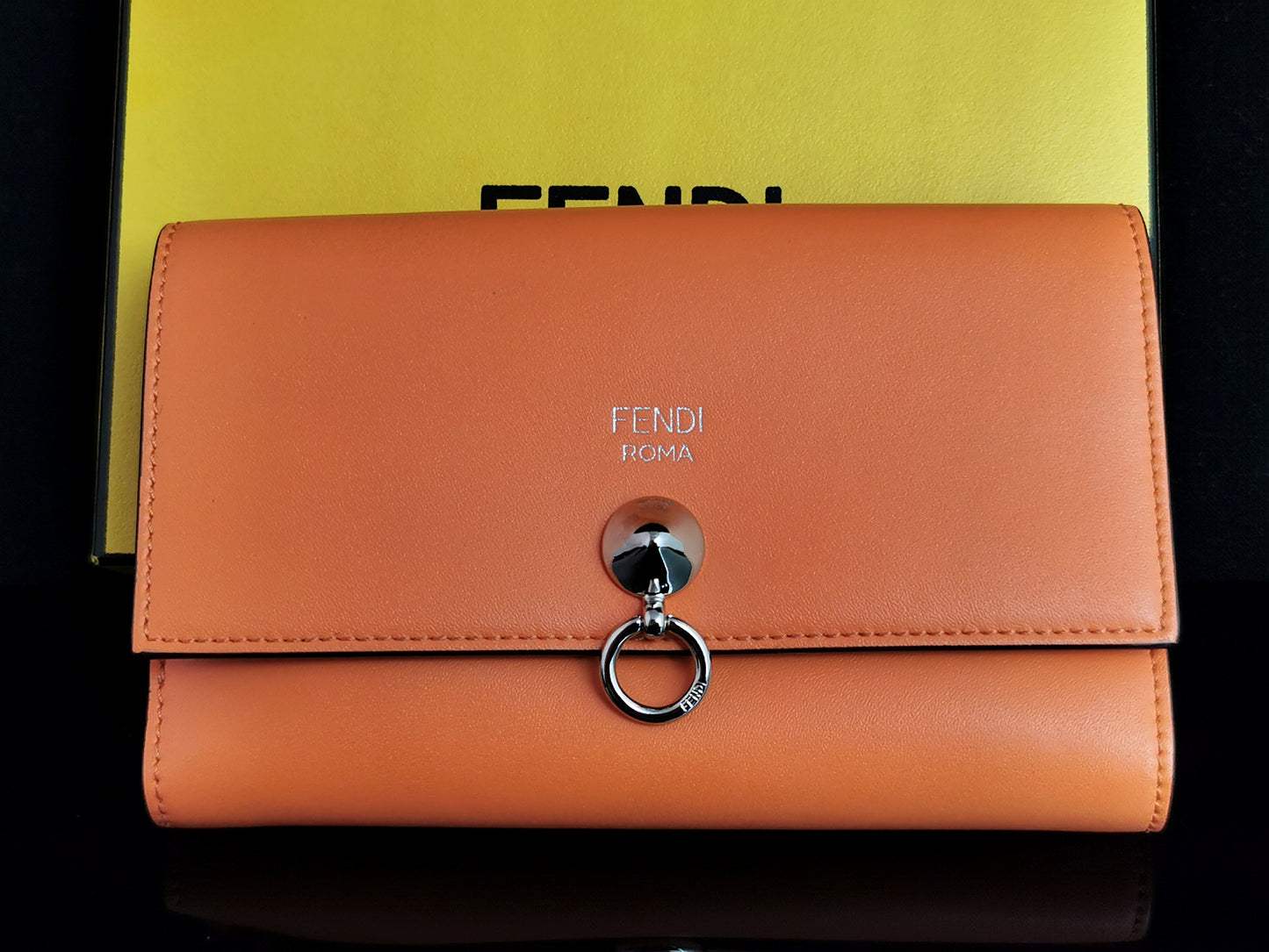 Fendi coral leather clutch purse, bi fold wallet, boxed