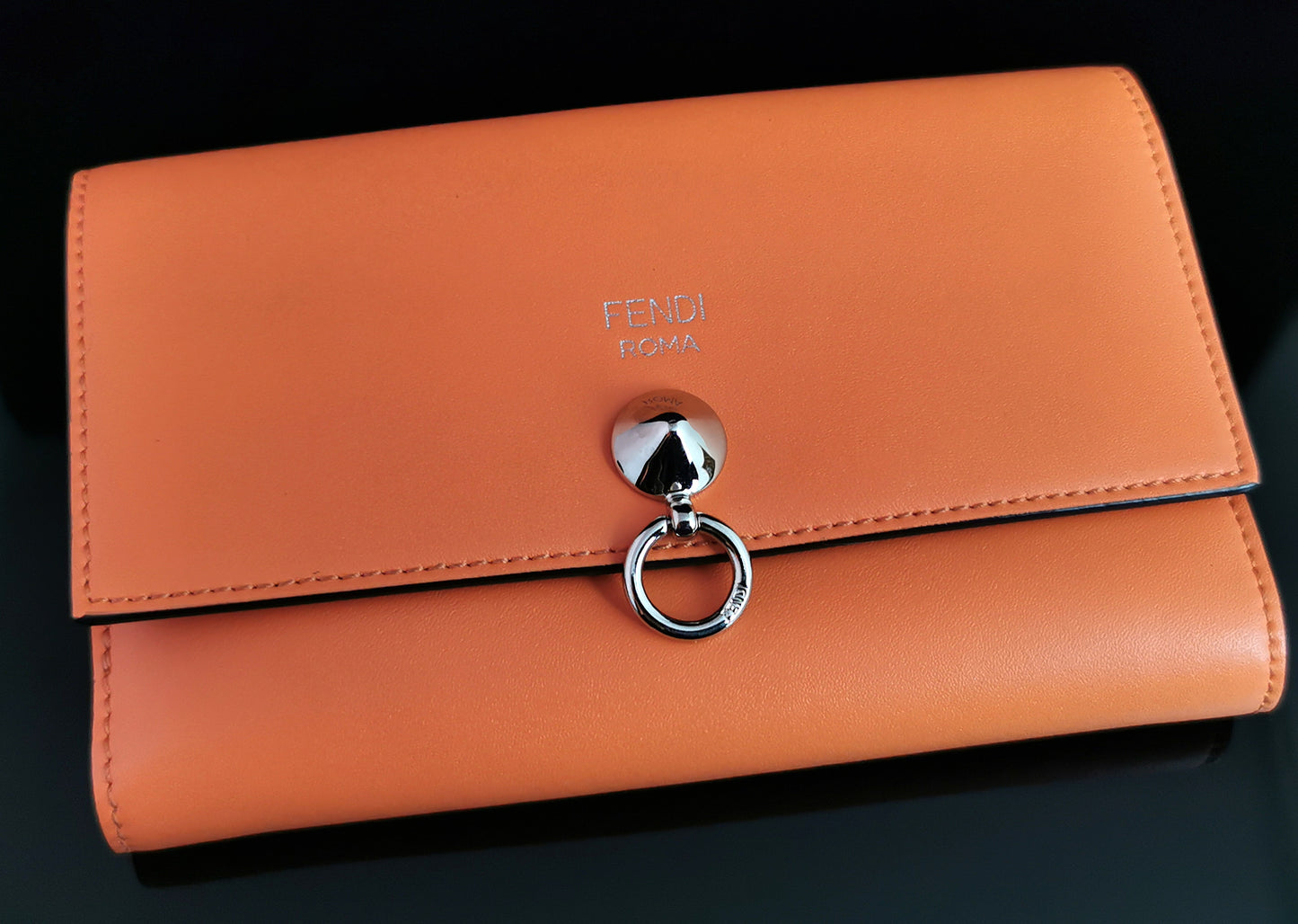 Fendi coral leather clutch purse, bi fold wallet, boxed