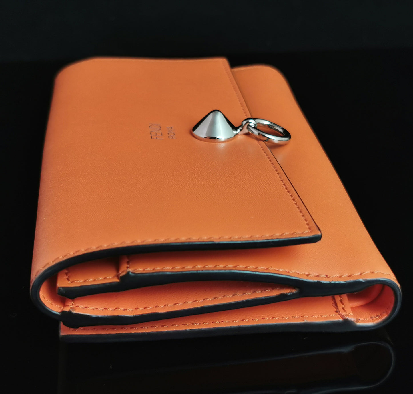 Fendi coral leather clutch purse, bi fold wallet, boxed