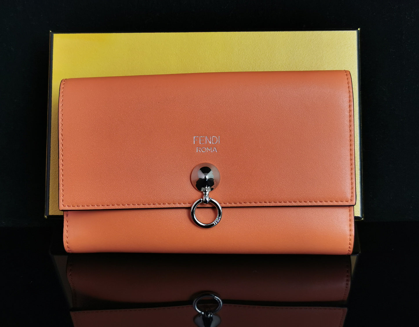 Fendi coral leather clutch purse, bi fold wallet, boxed