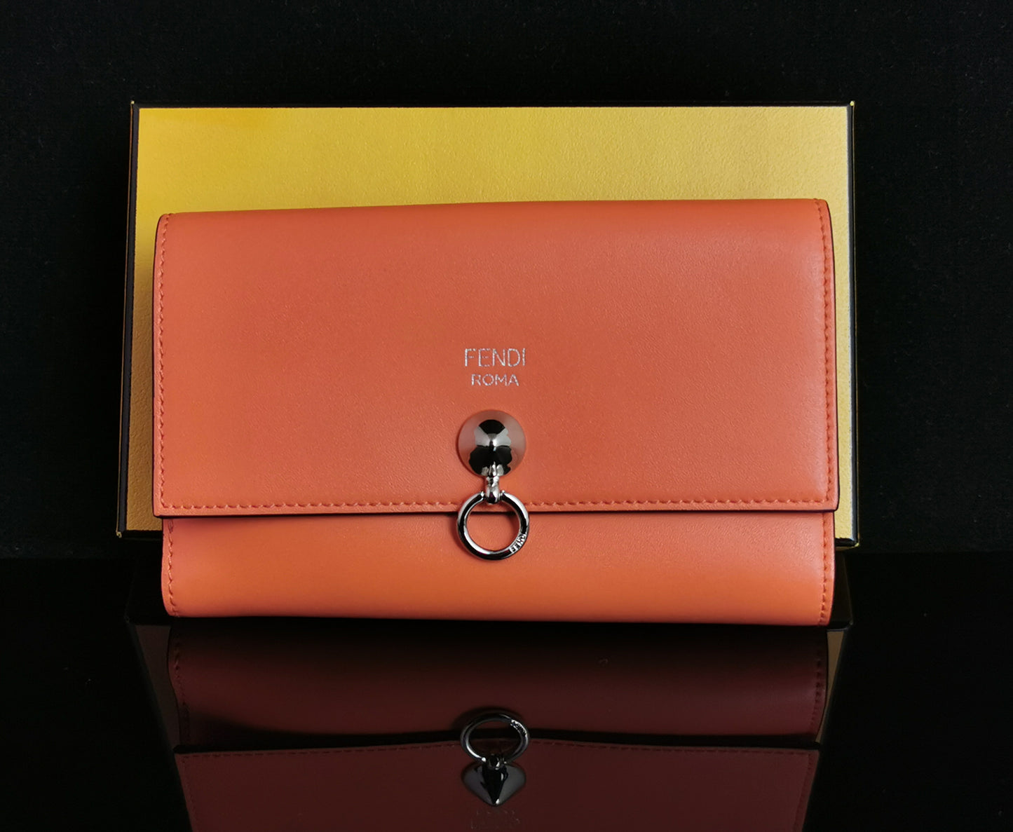 Fendi coral leather clutch purse, bi fold wallet, boxed
