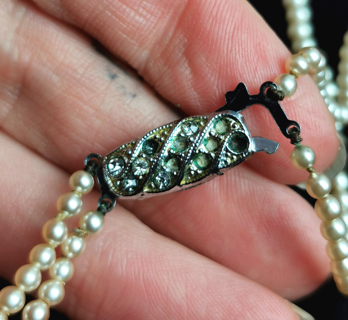 Vintage faux pearl necklace, double row, c1940s