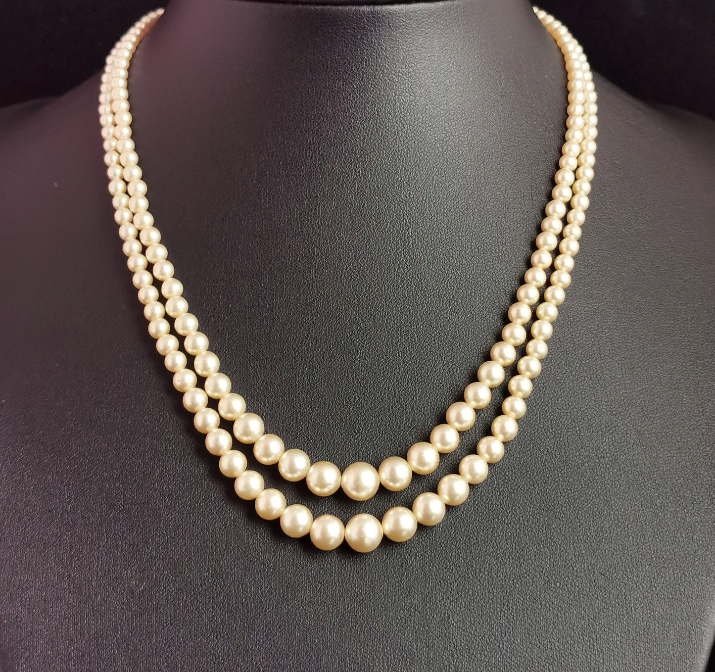 Vintage faux pearl necklace, double row, c1940s
