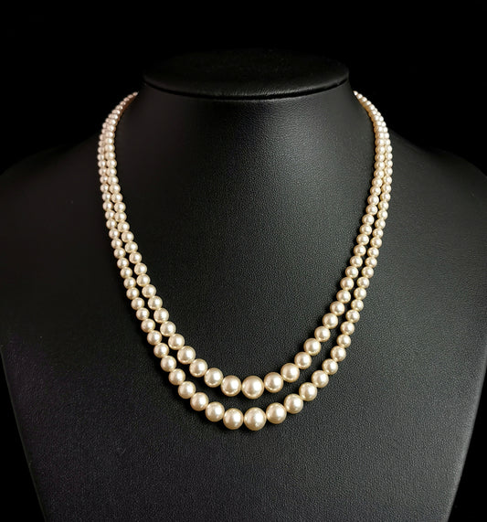 Vintage faux pearl necklace, double row, c1940s
