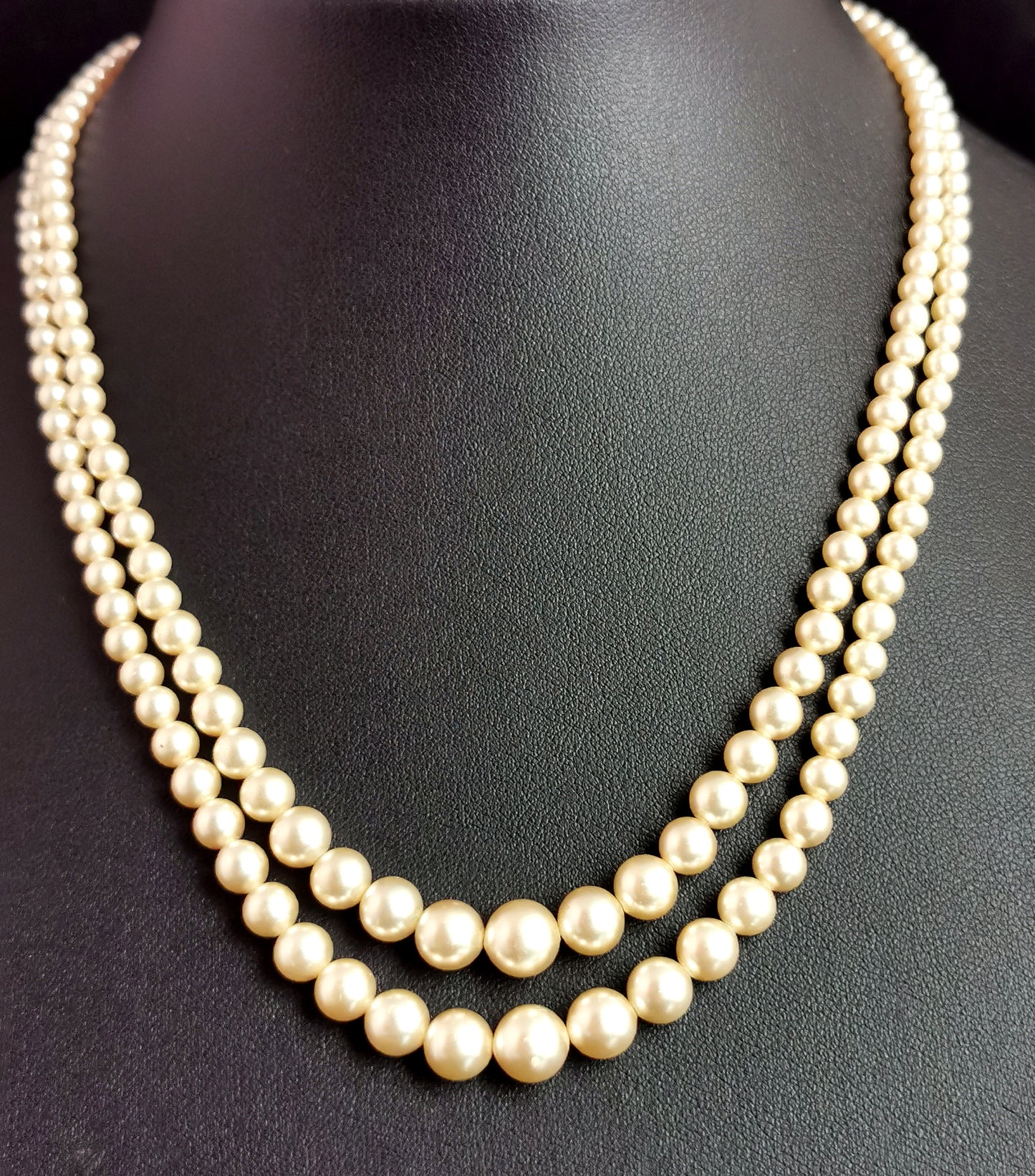 Vintage faux pearl necklace, double row, c1940s