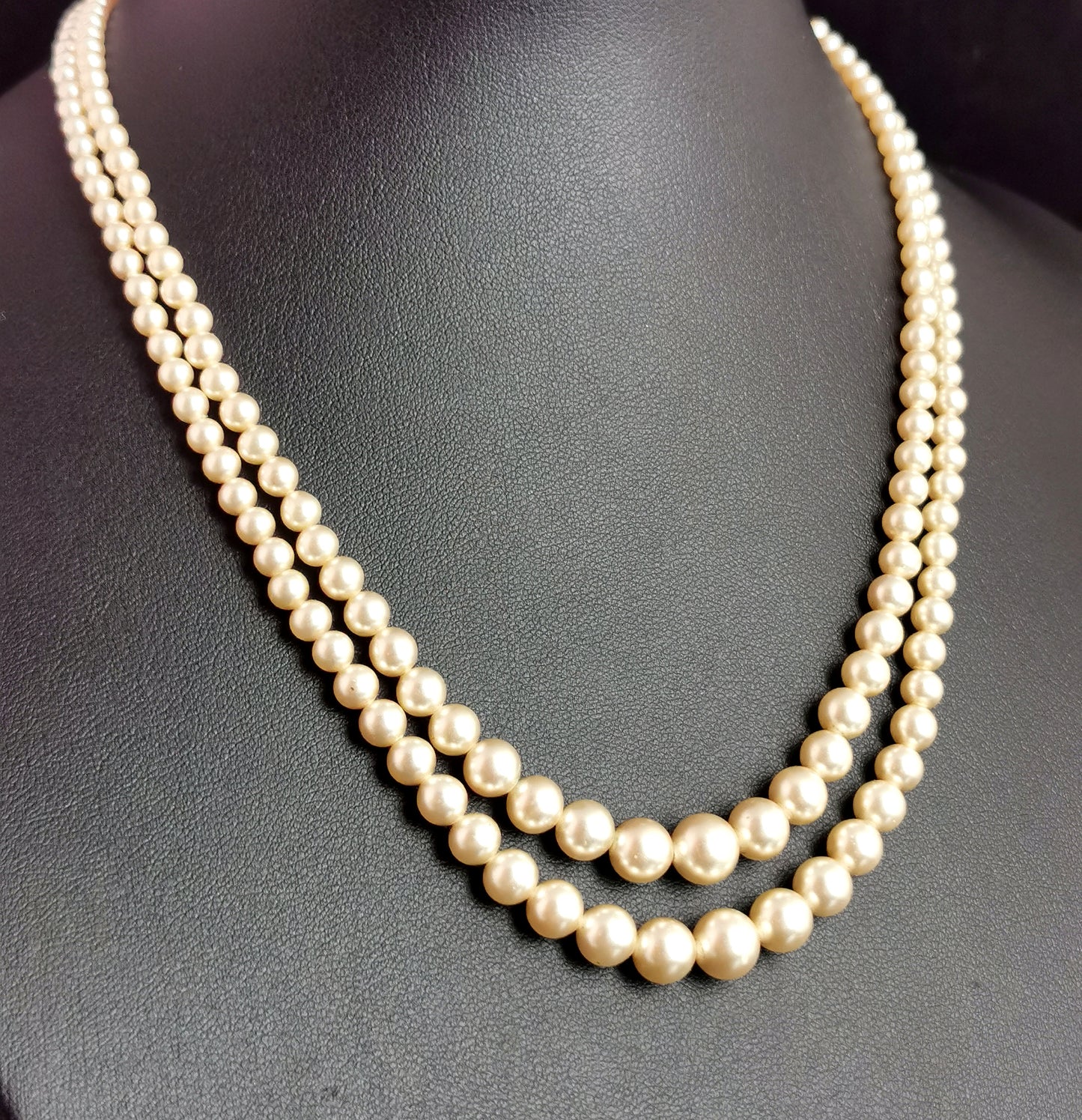 Vintage faux pearl necklace, double row, c1940s