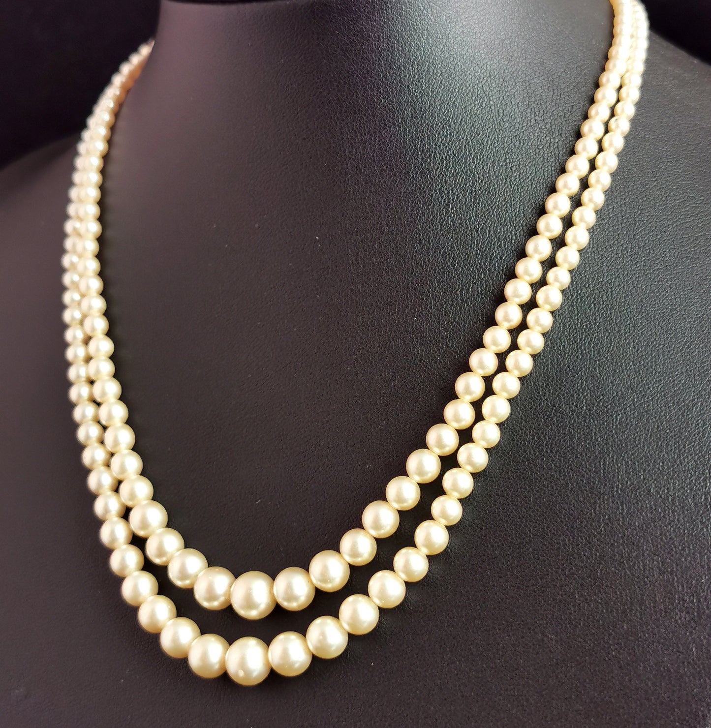 Vintage faux pearl necklace, double row, c1940s