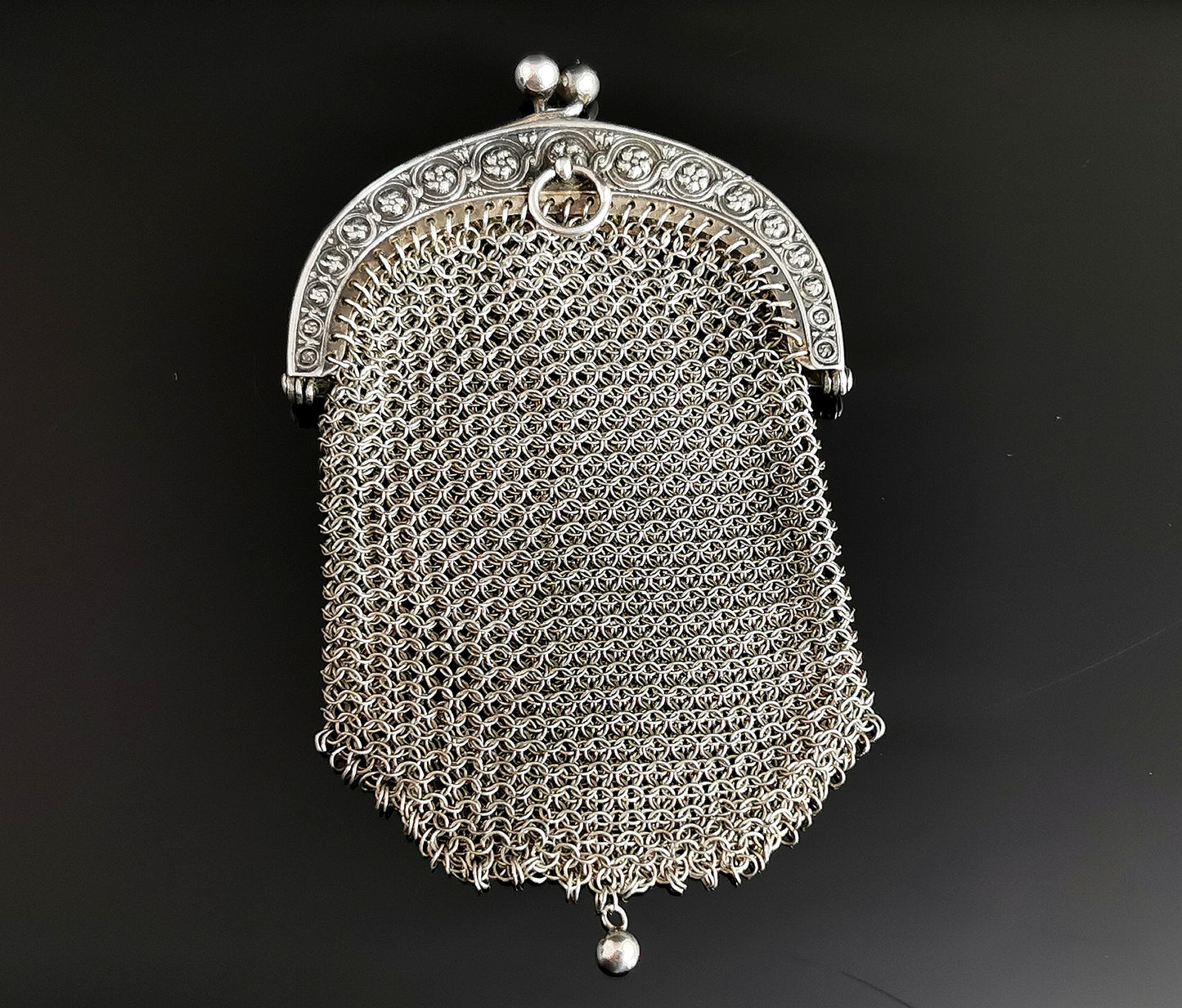 Antique silver chatelaine purse, coin purse