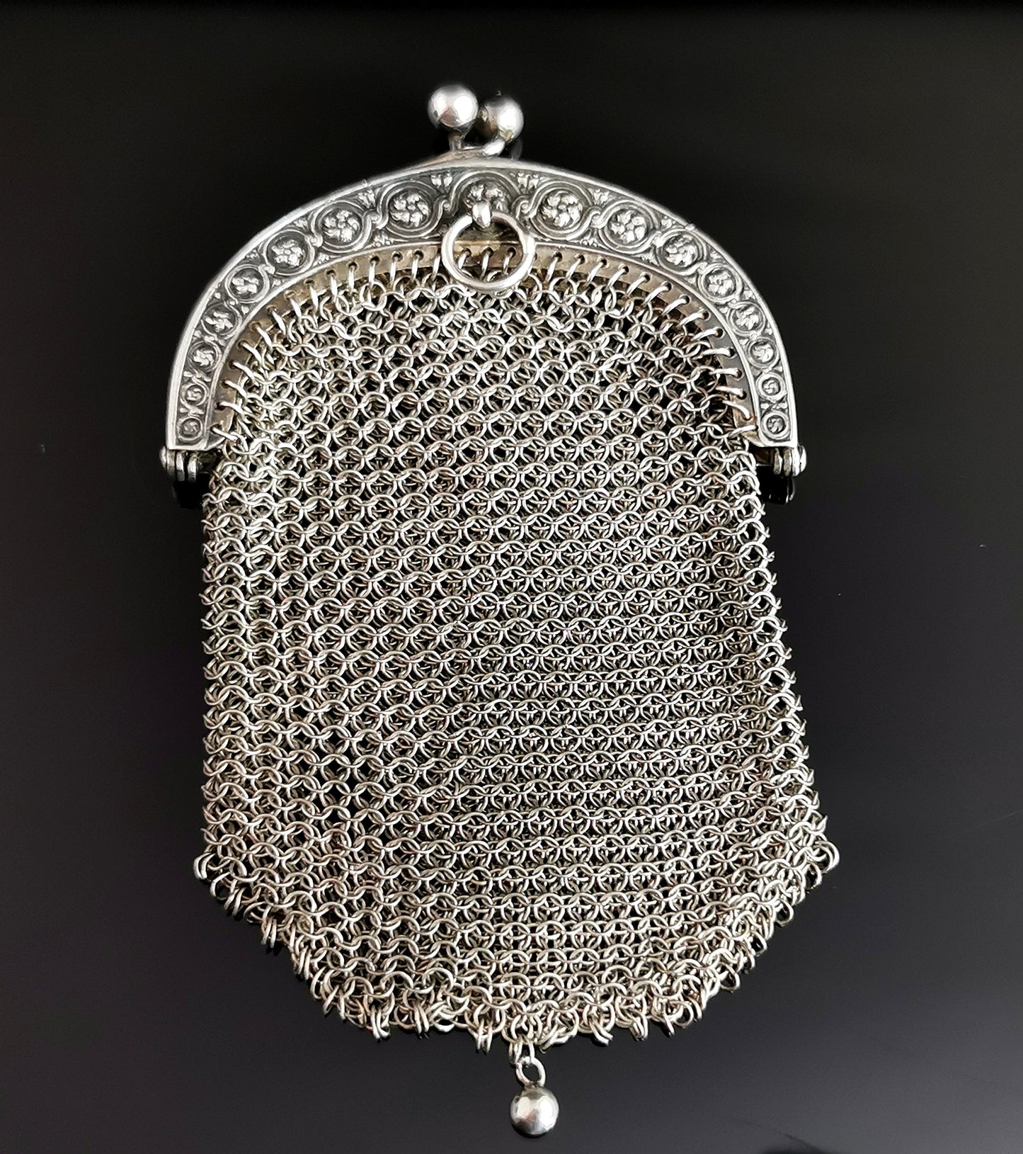 Antique silver chatelaine purse, coin purse