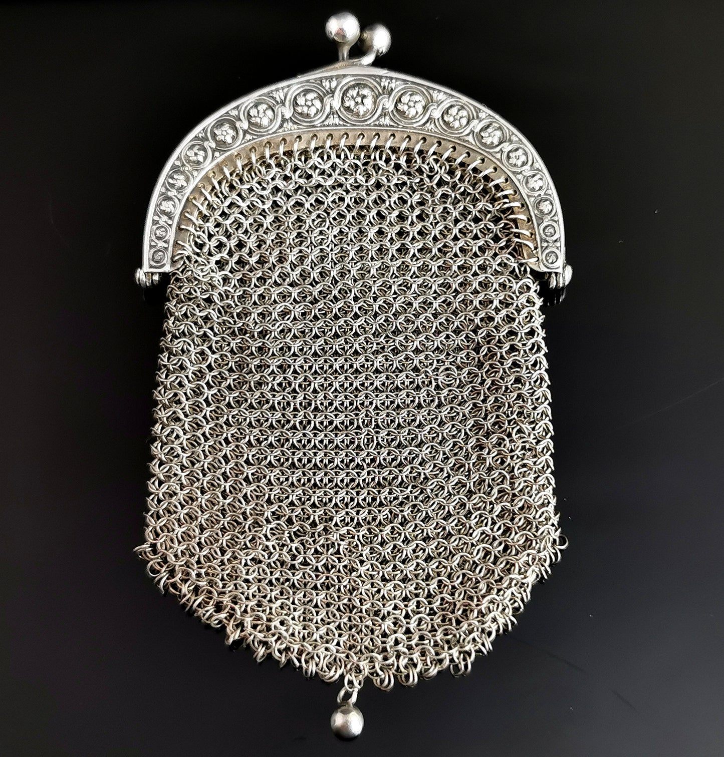 Antique silver chatelaine purse, coin purse