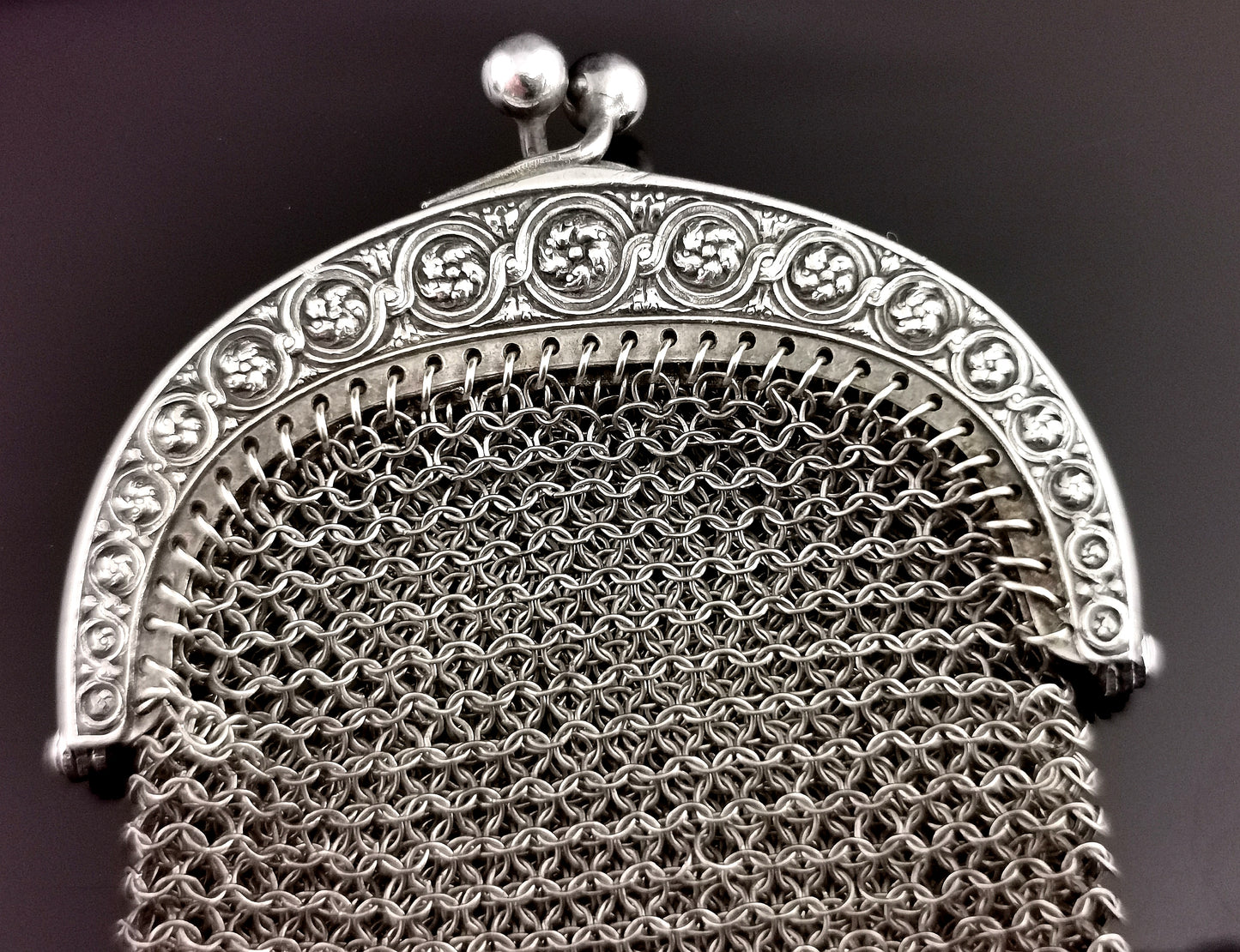 Antique silver chatelaine purse, coin purse