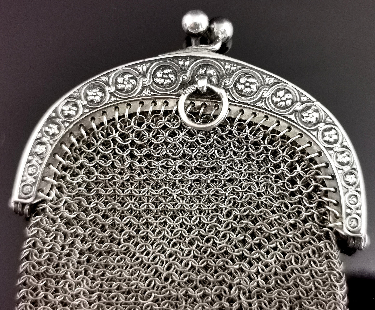 Antique silver chatelaine purse, coin purse