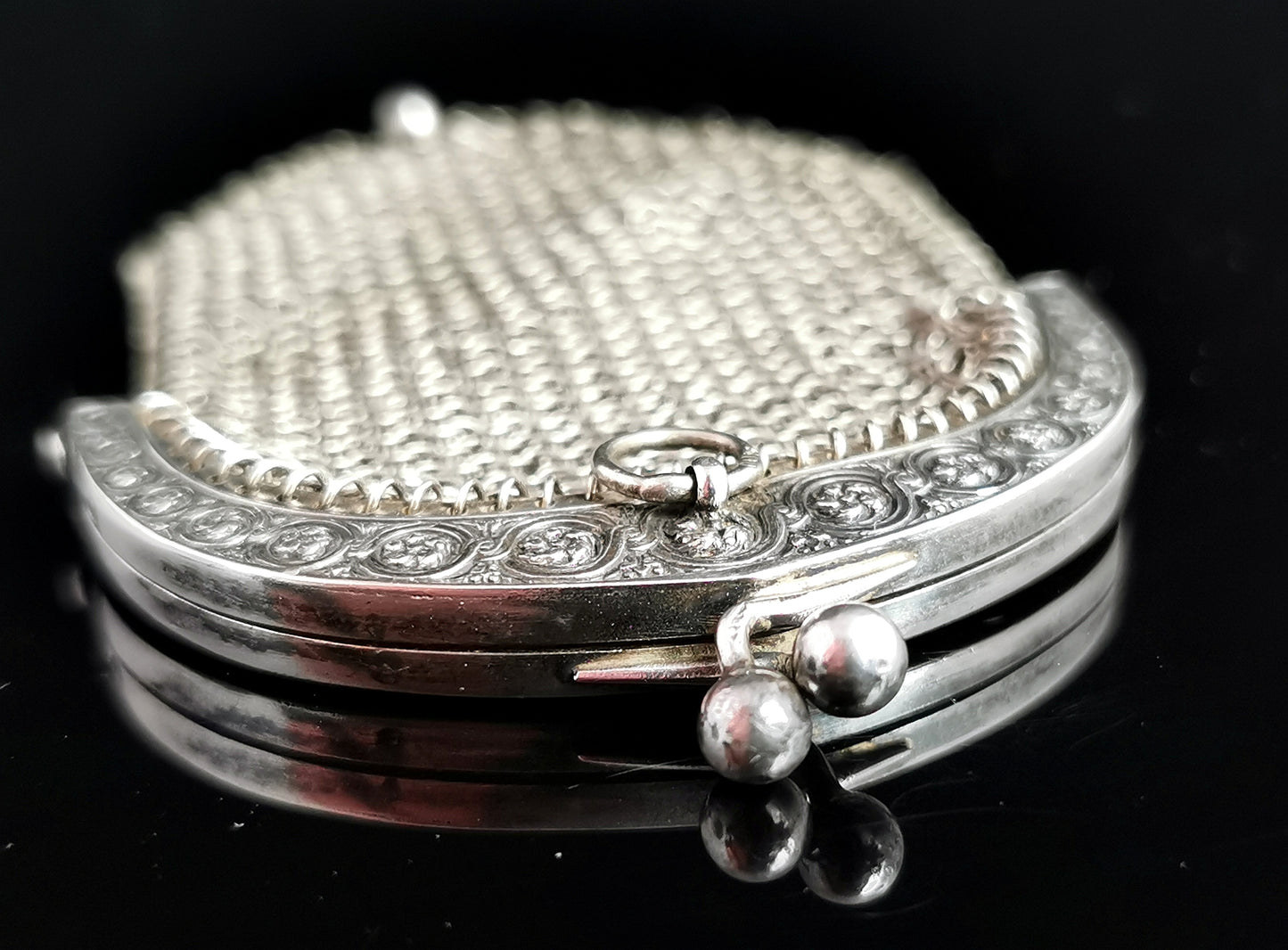Antique silver chatelaine purse, coin purse