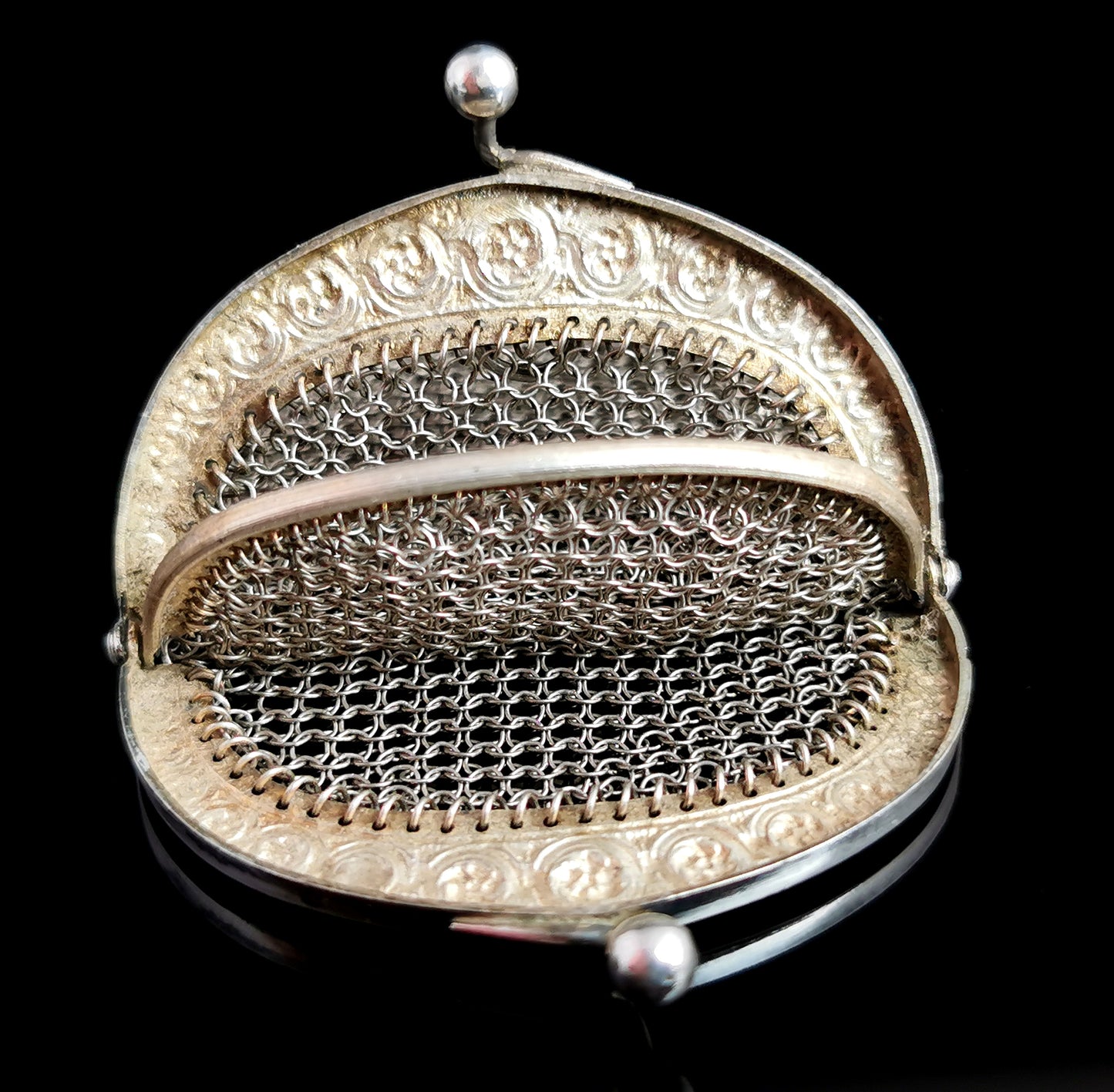 Antique silver chatelaine purse, coin purse