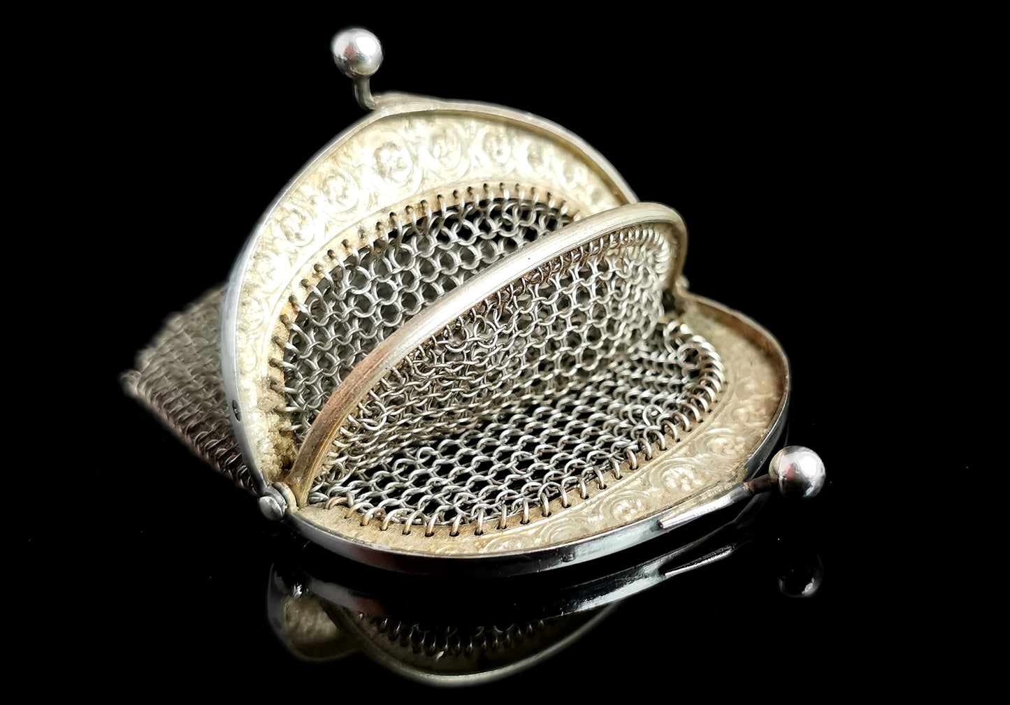 Antique silver chatelaine purse, coin purse