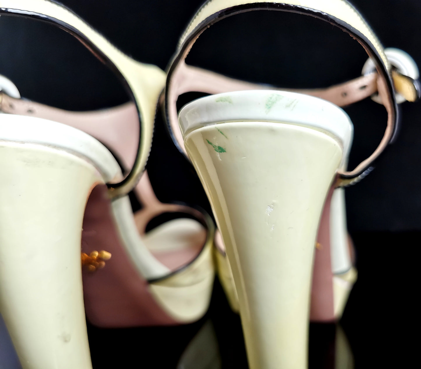 Prada Patent leather platform heel sandals, T bar, Lemon yellow