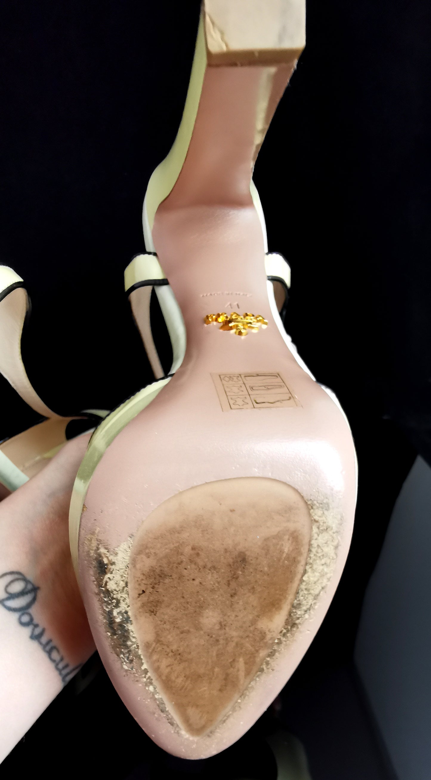 Prada Patent leather platform heel sandals, T bar, Lemon yellow