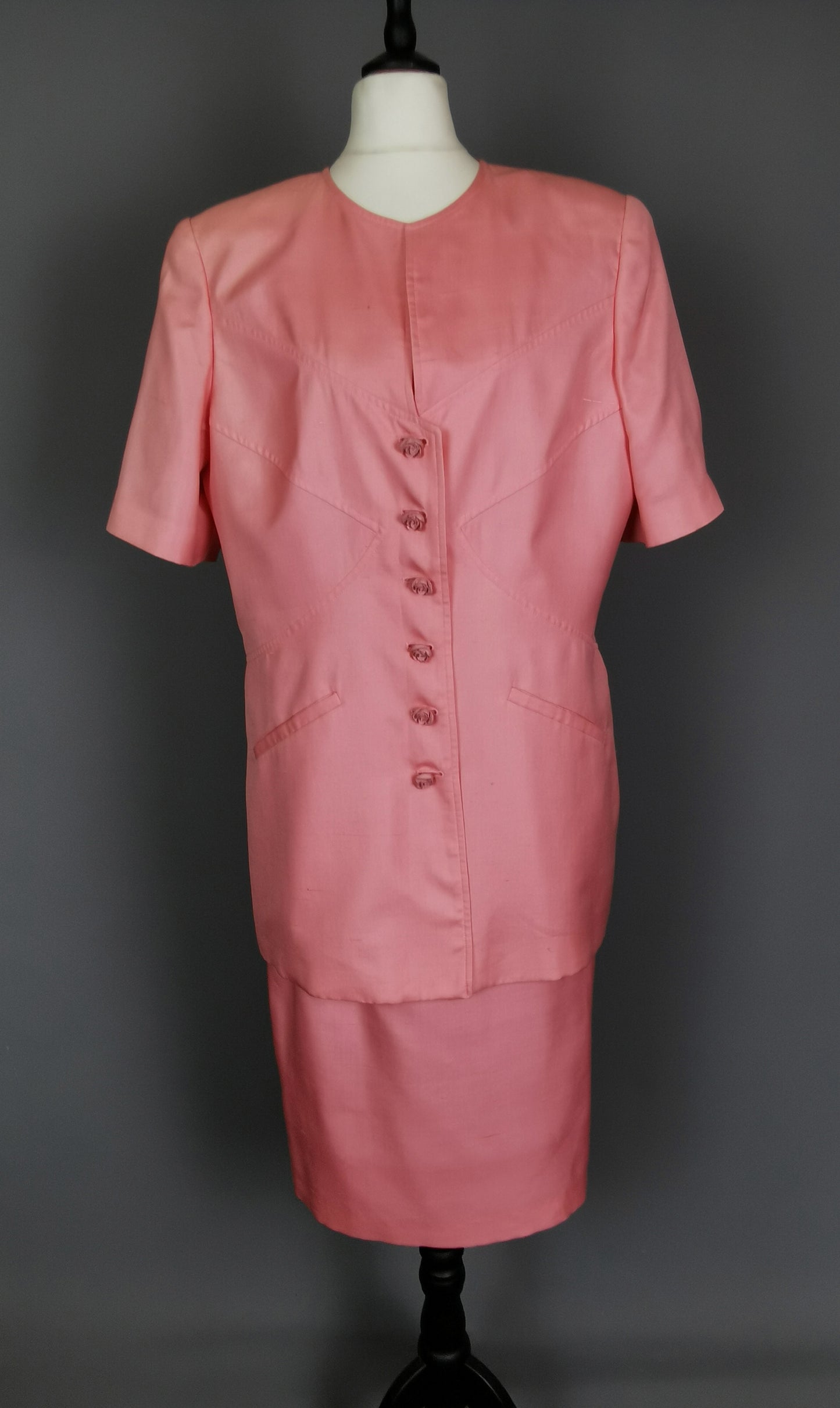 Vintage 80s Valentino pink silk skirt suit