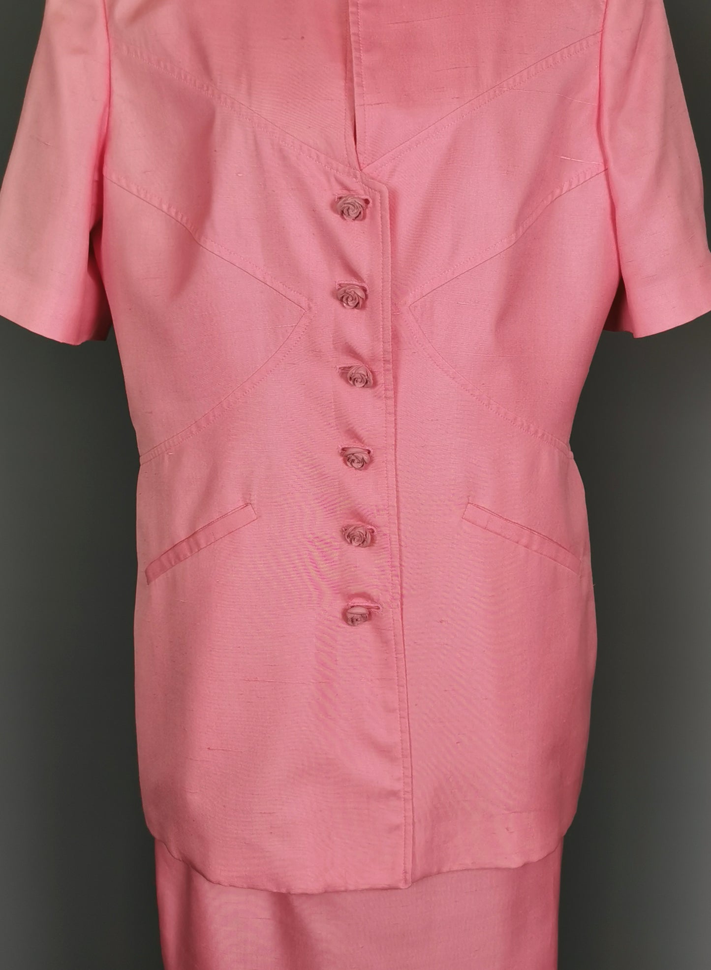 Vintage 80s Valentino pink silk skirt suit