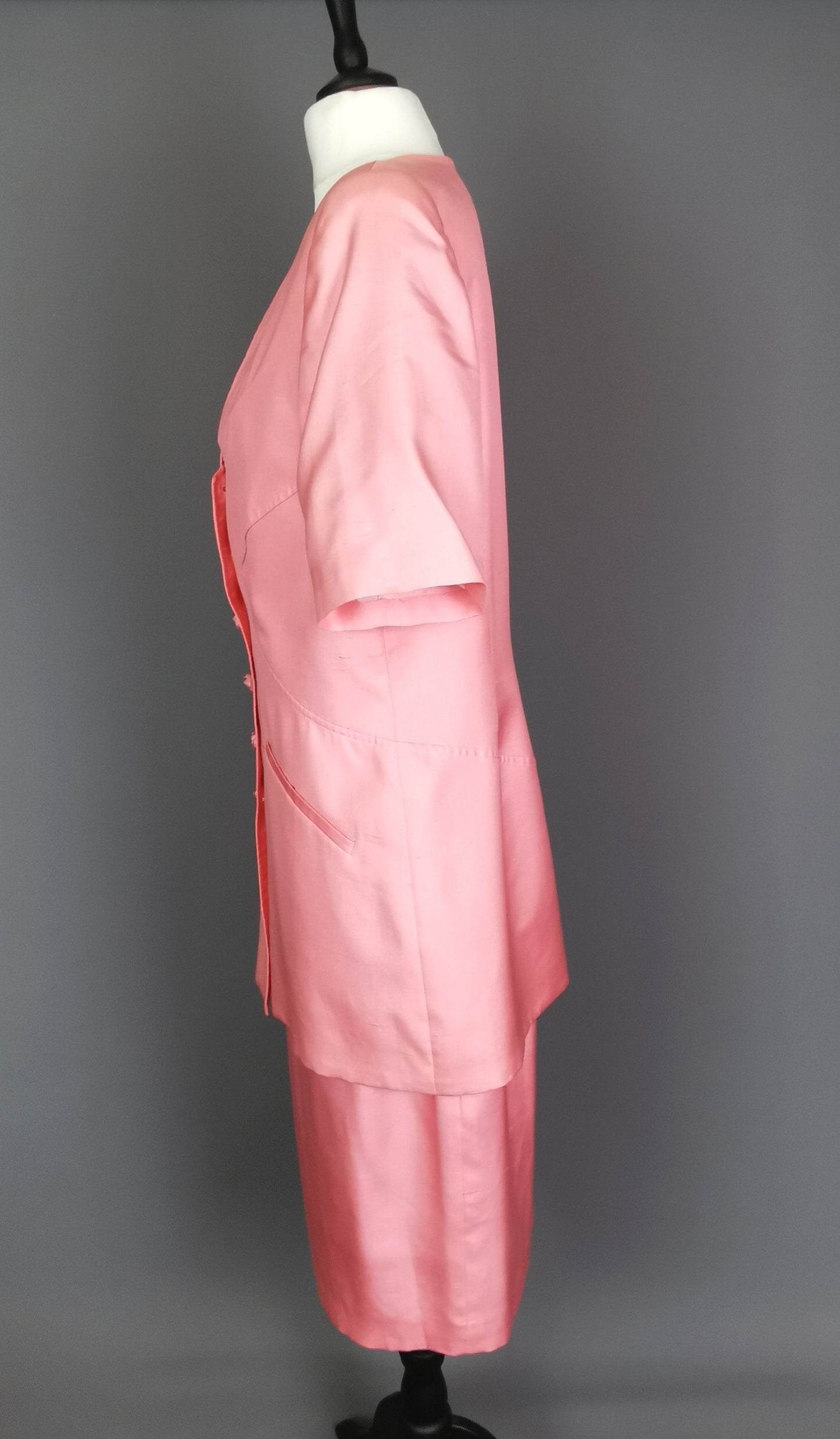 Vintage 80s Valentino pink silk skirt suit