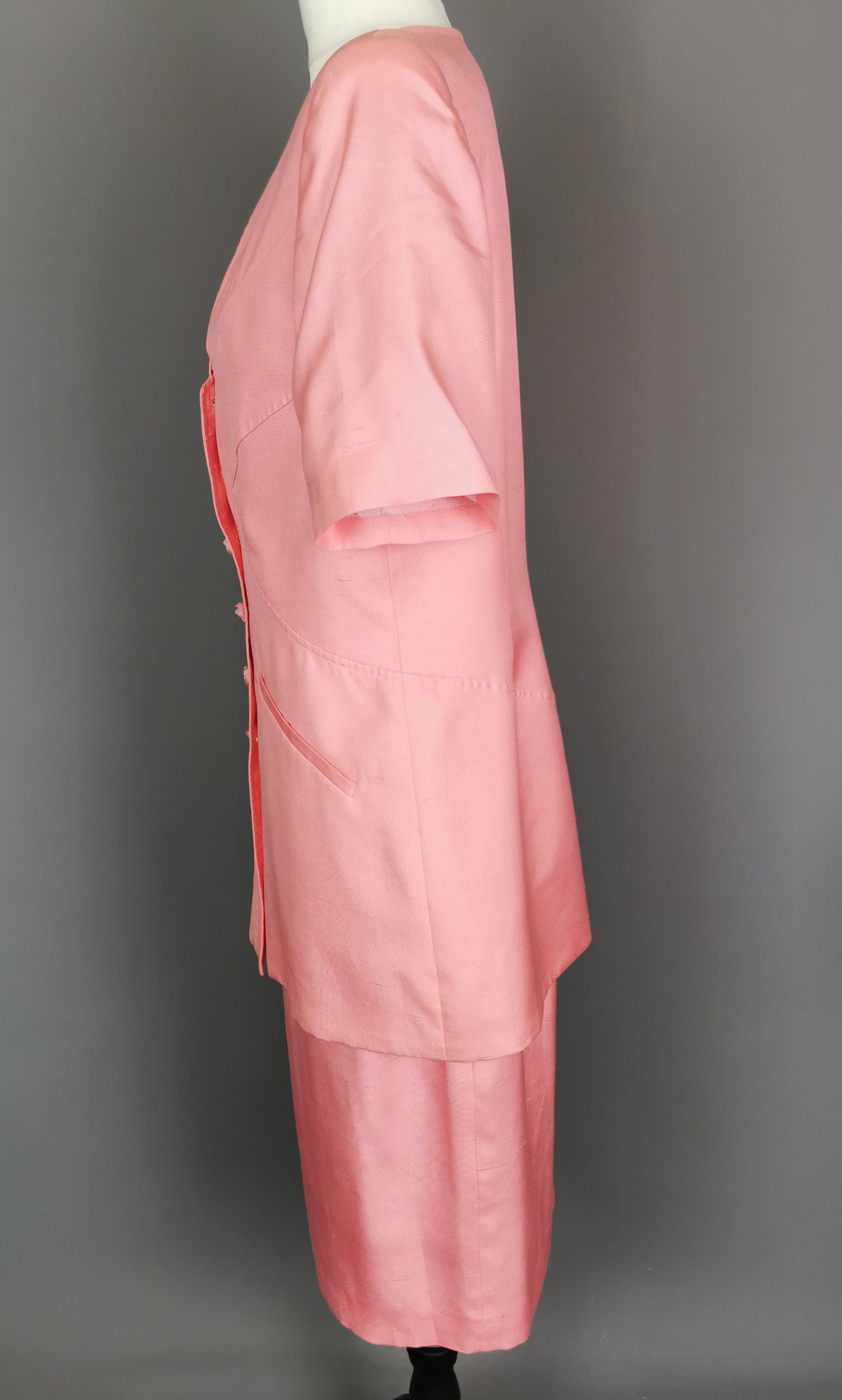 Vintage 80s Valentino pink silk skirt suit