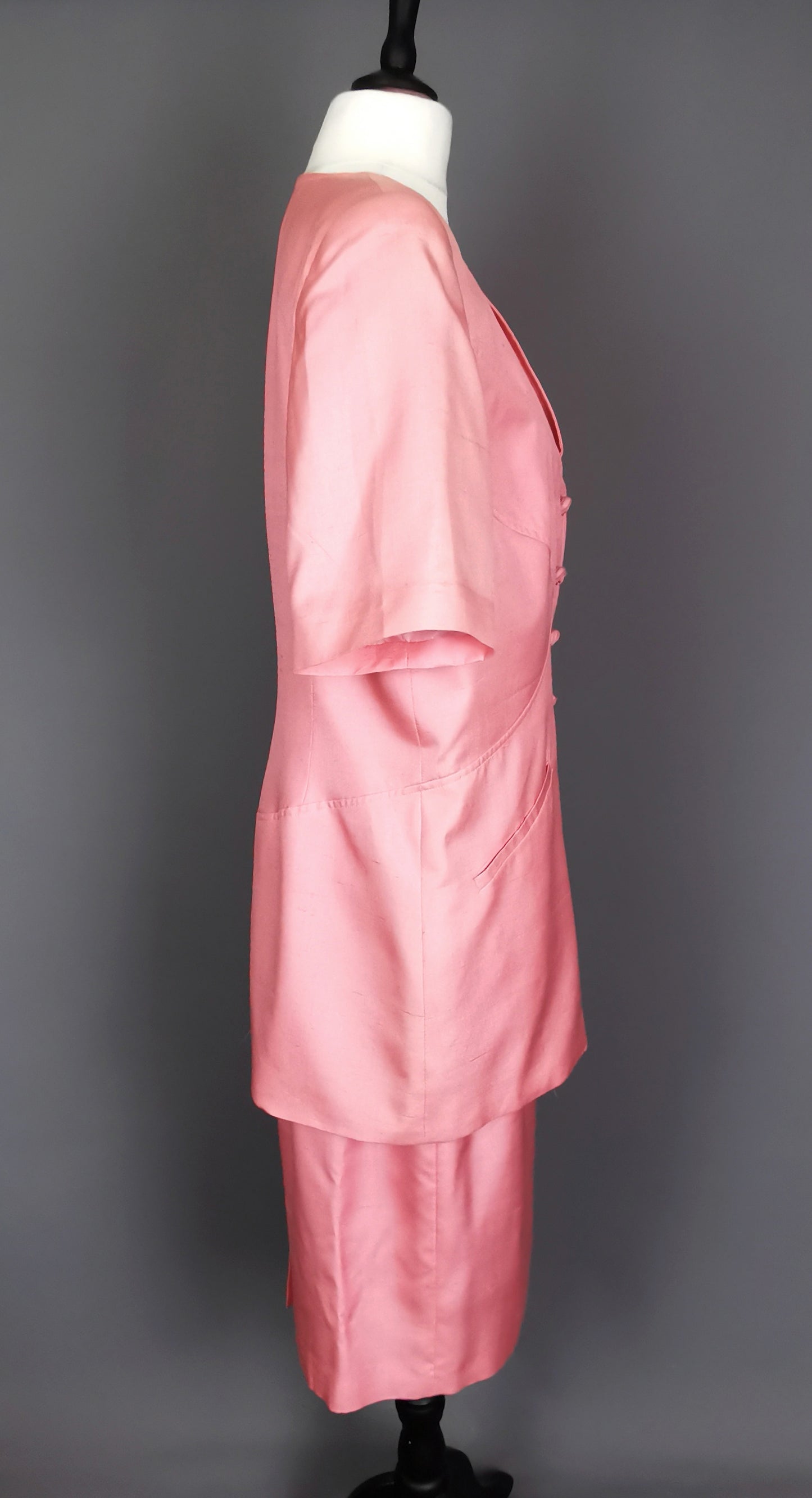 Vintage 80s Valentino pink silk skirt suit