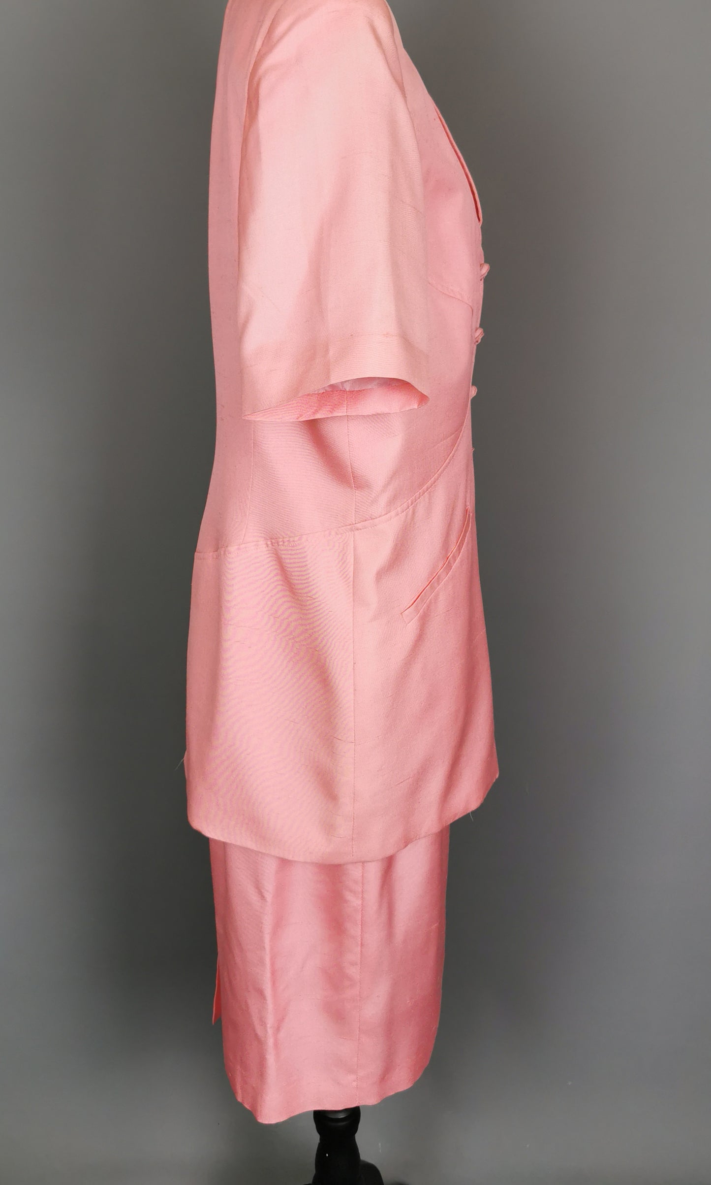 Vintage 80s Valentino pink silk skirt suit