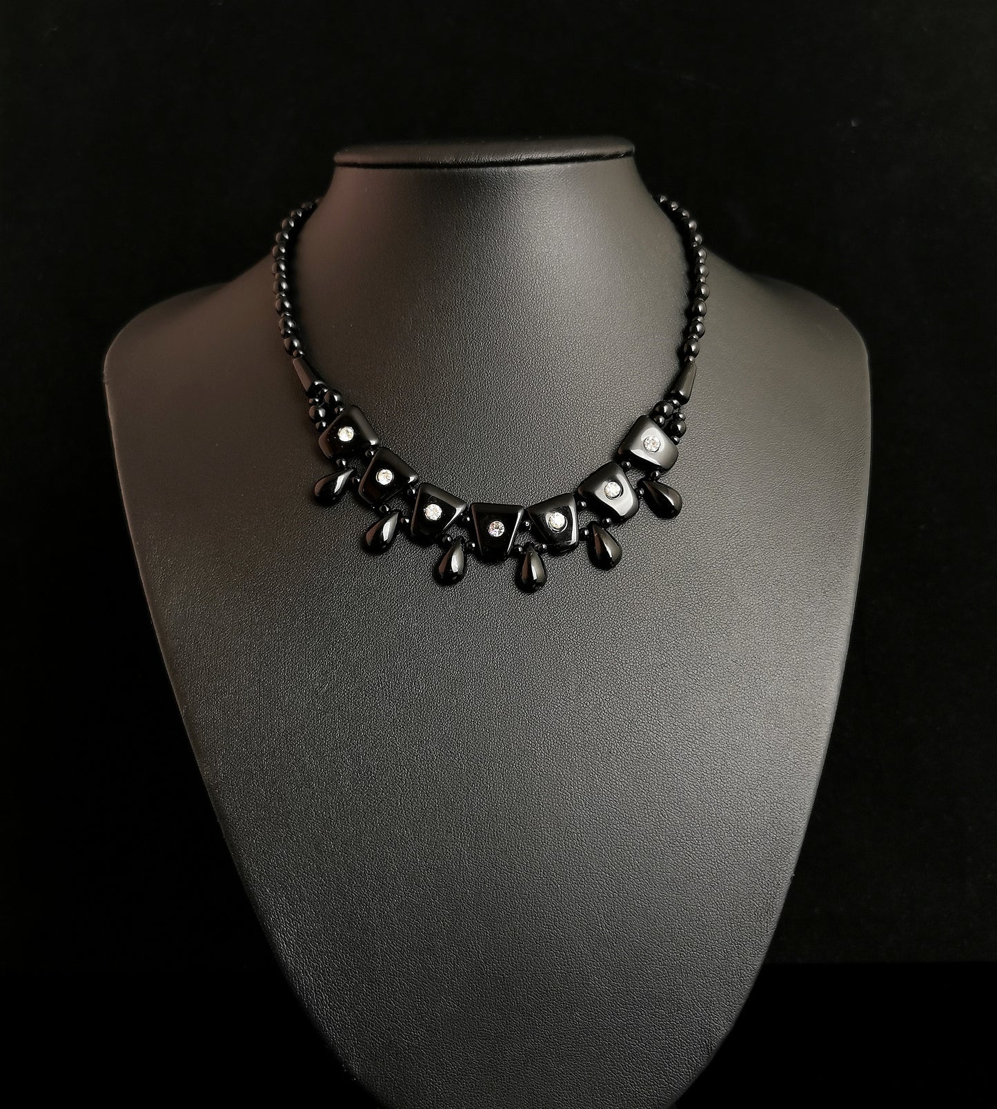 Vintage Art Deco style festoon necklace, French jet and paste