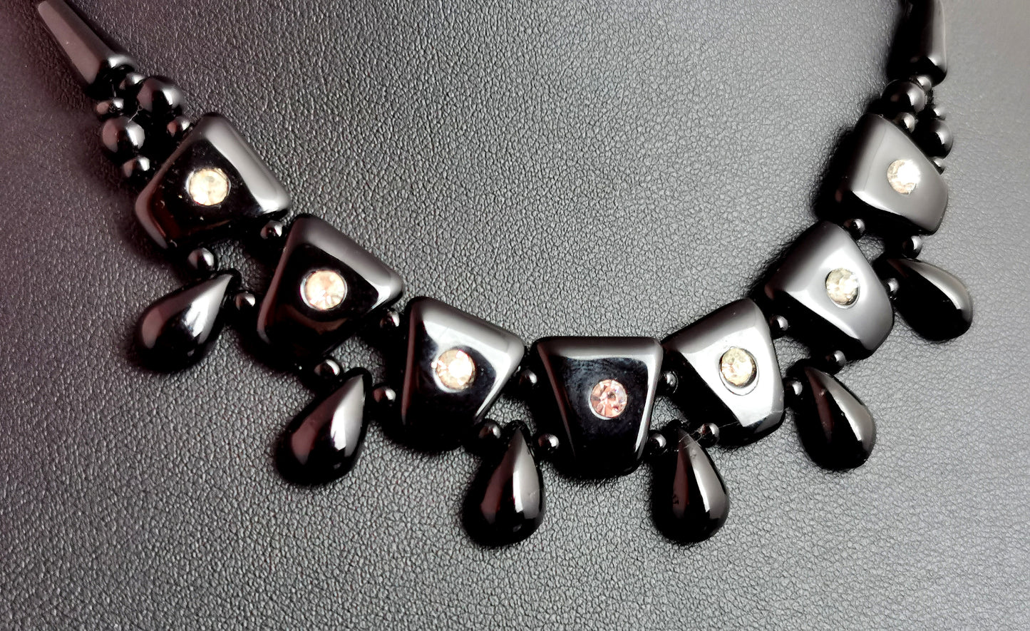 Vintage Art Deco style festoon necklace, French jet and paste