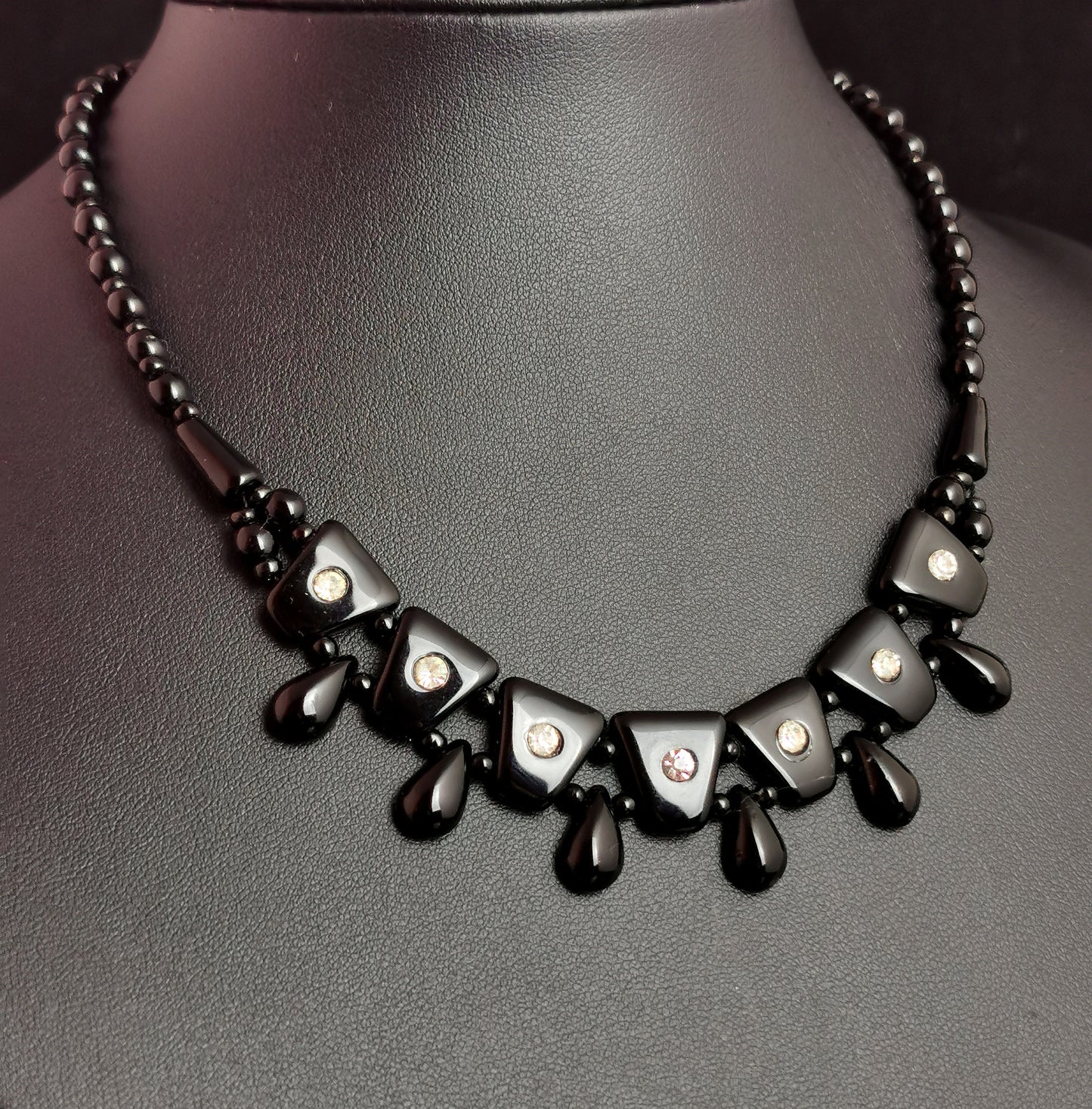 Vintage Art Deco style festoon necklace, French jet and paste