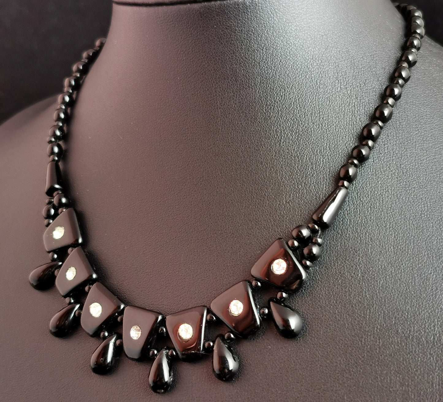 Vintage Art Deco style festoon necklace, French jet and paste