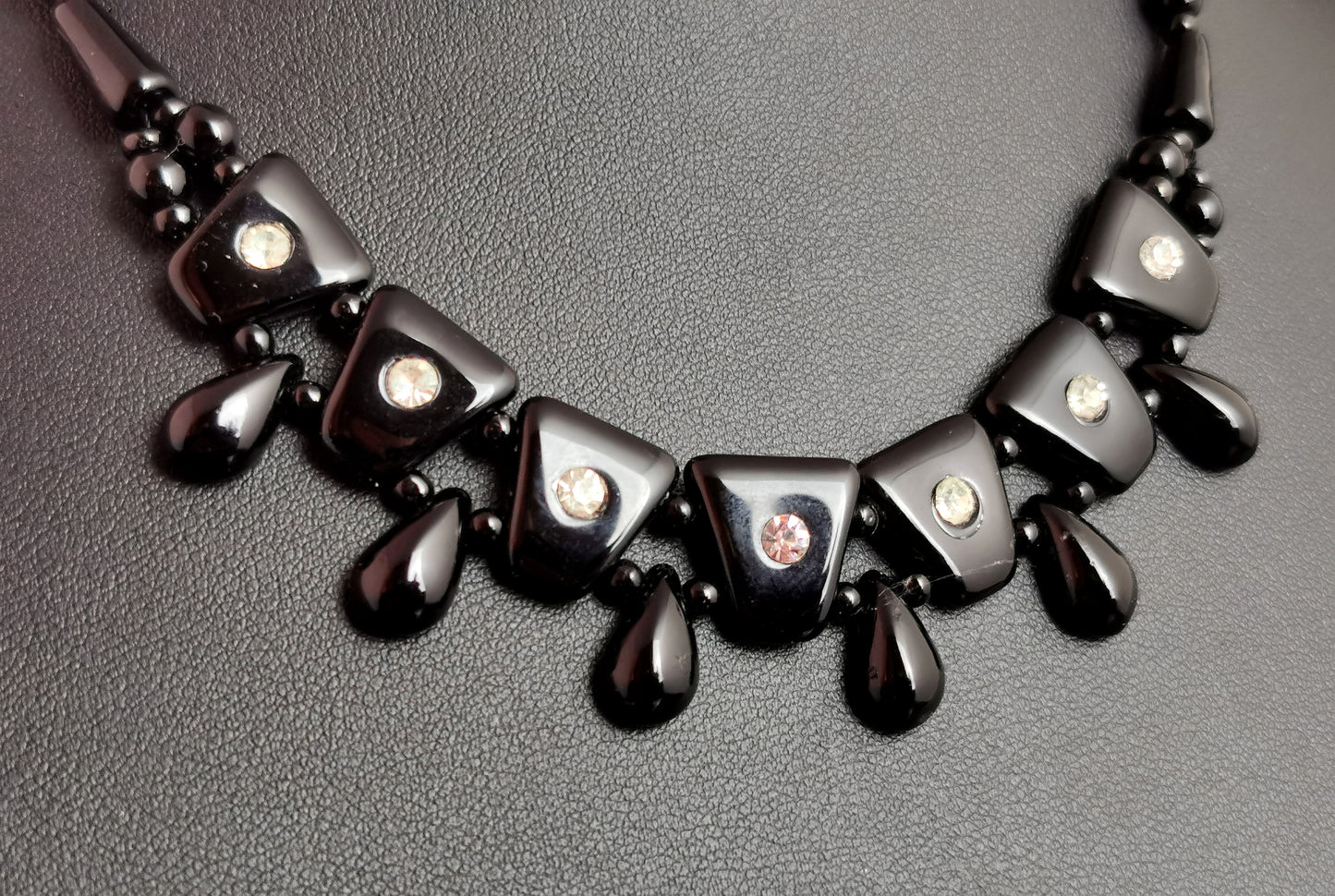 Vintage Art Deco style festoon necklace, French jet and paste