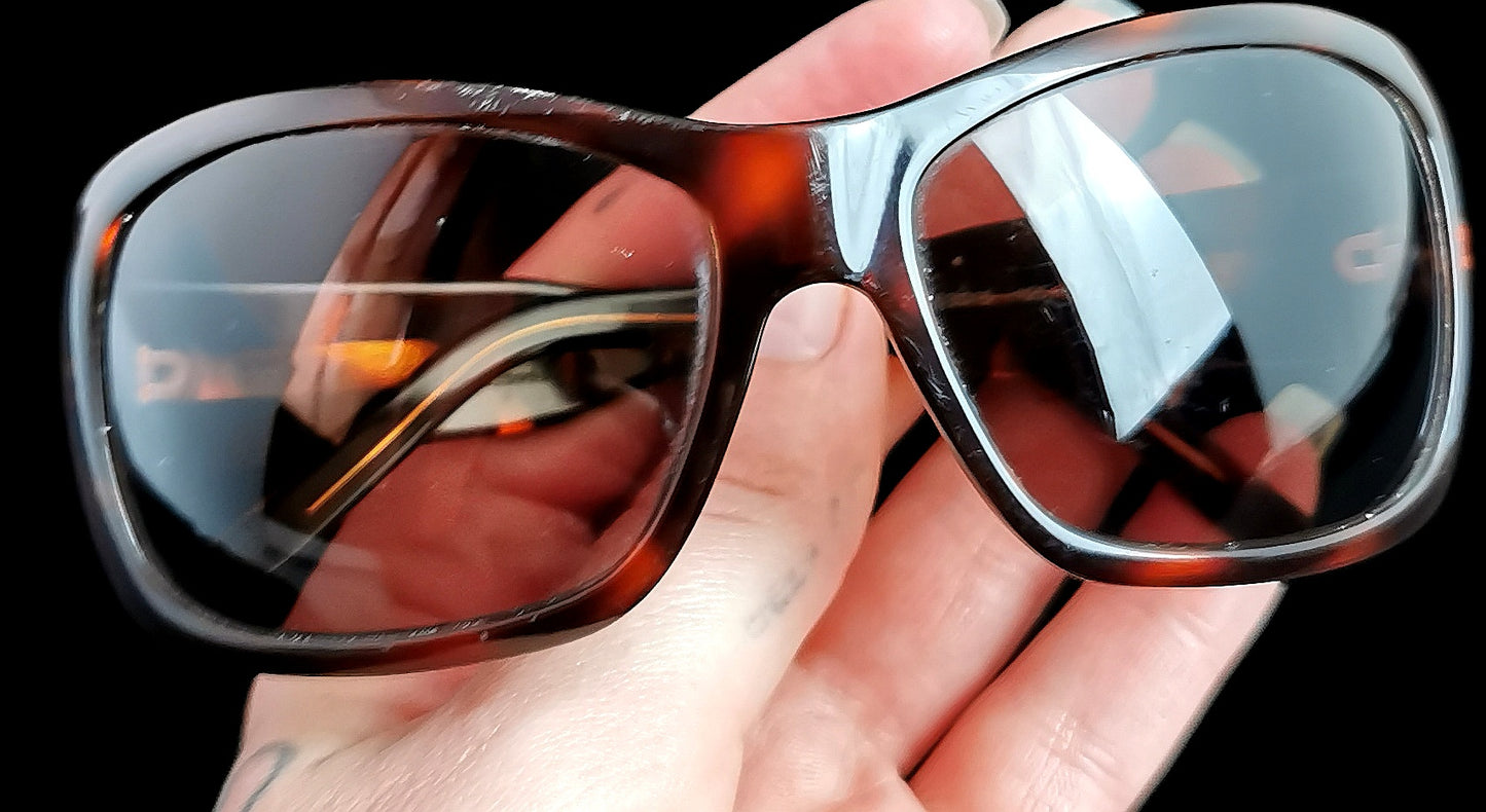 Bvlgari faux tortoiseshell sunglasses, gold tone logo