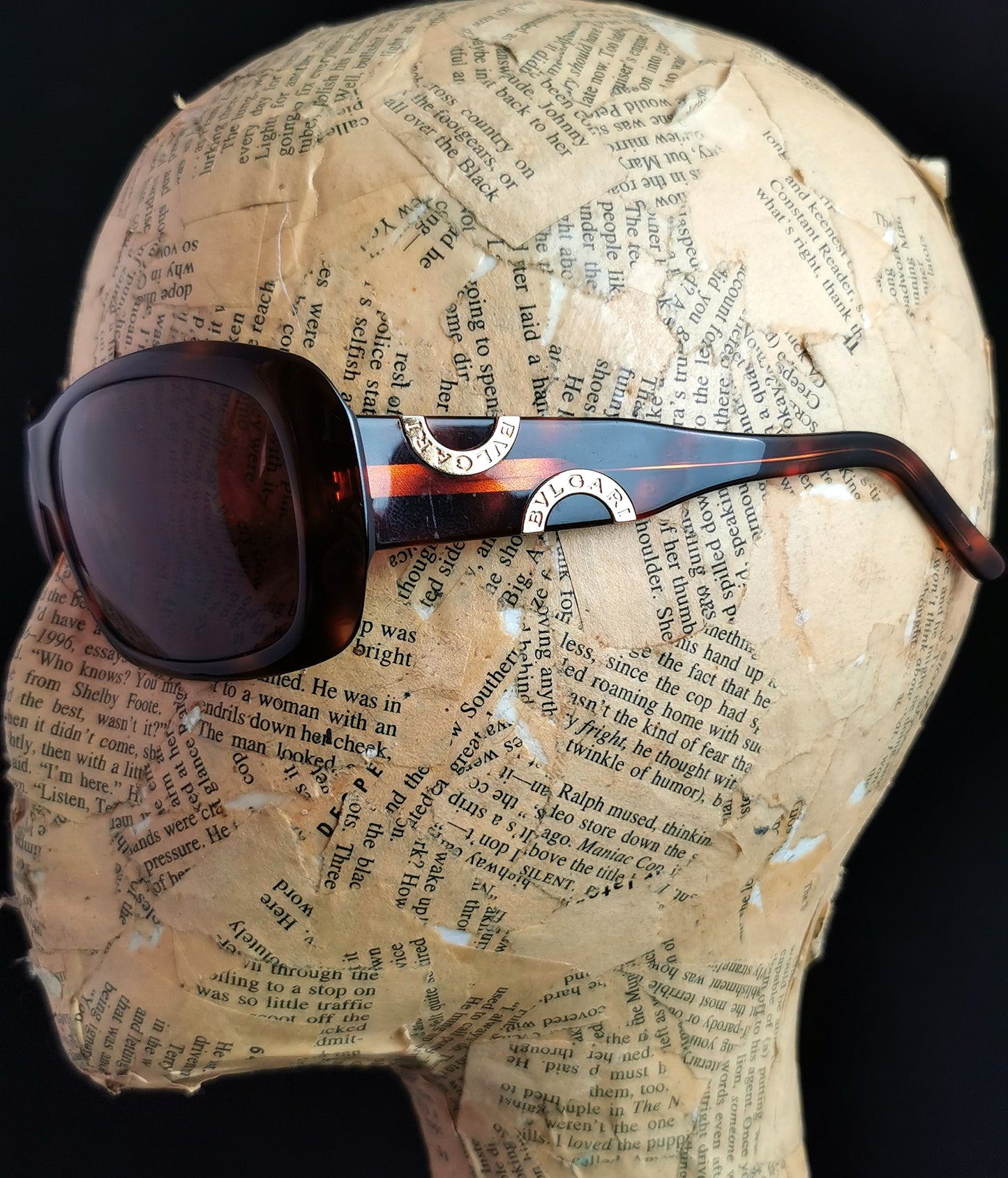 Bvlgari faux tortoiseshell sunglasses, gold tone logo