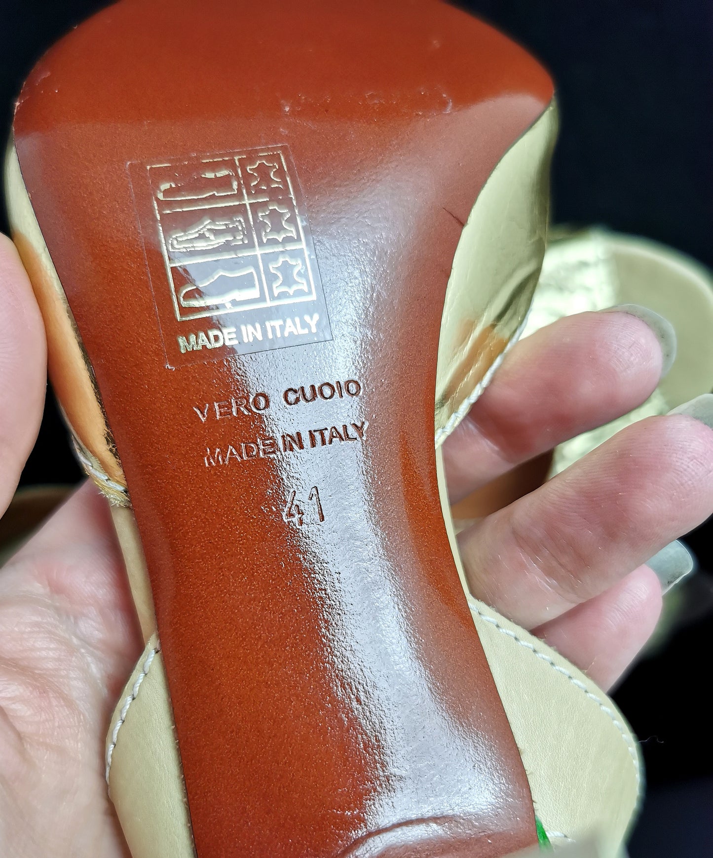 Lanvin ete 2010 crinkled gold leather shoes, green heeled slingback sandals