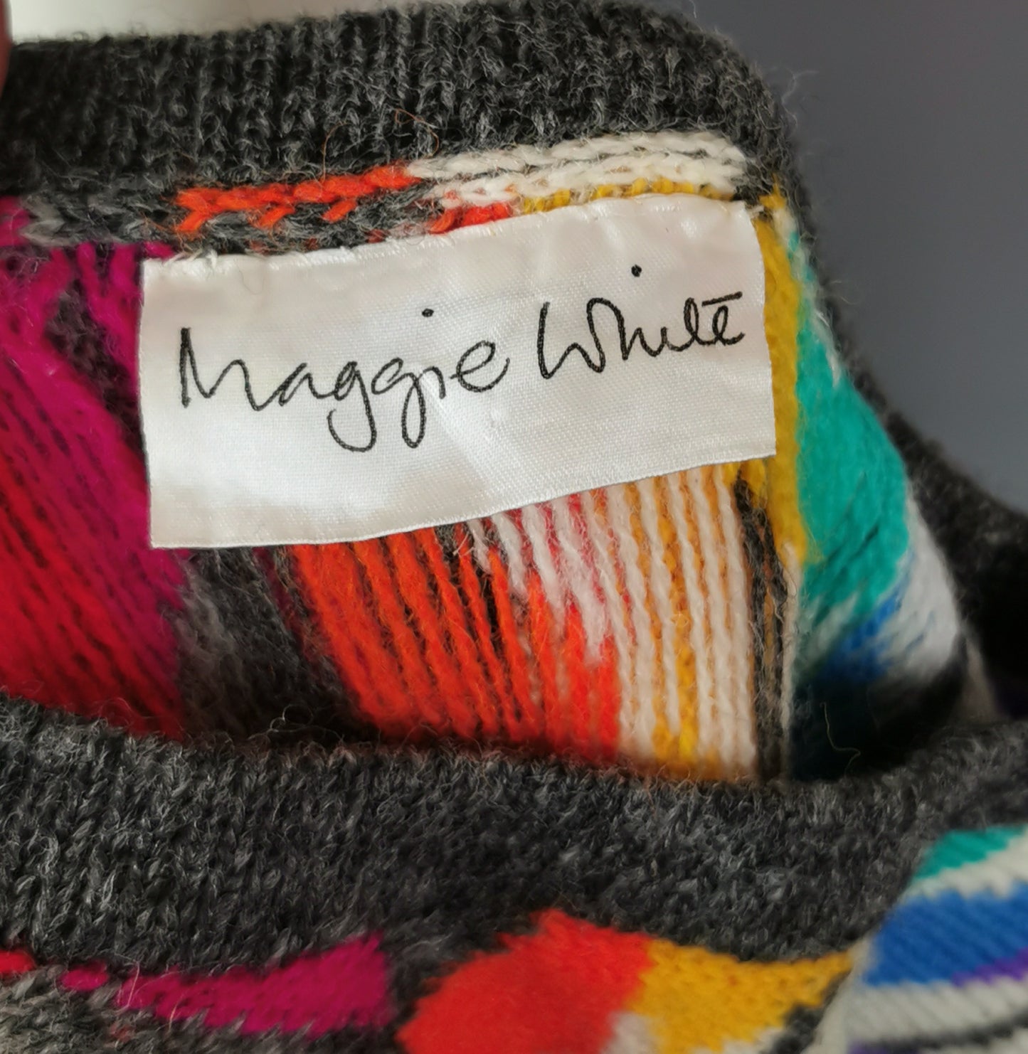 Vintage 80s loud Chevron knit sweater, colour pop, Maggie White