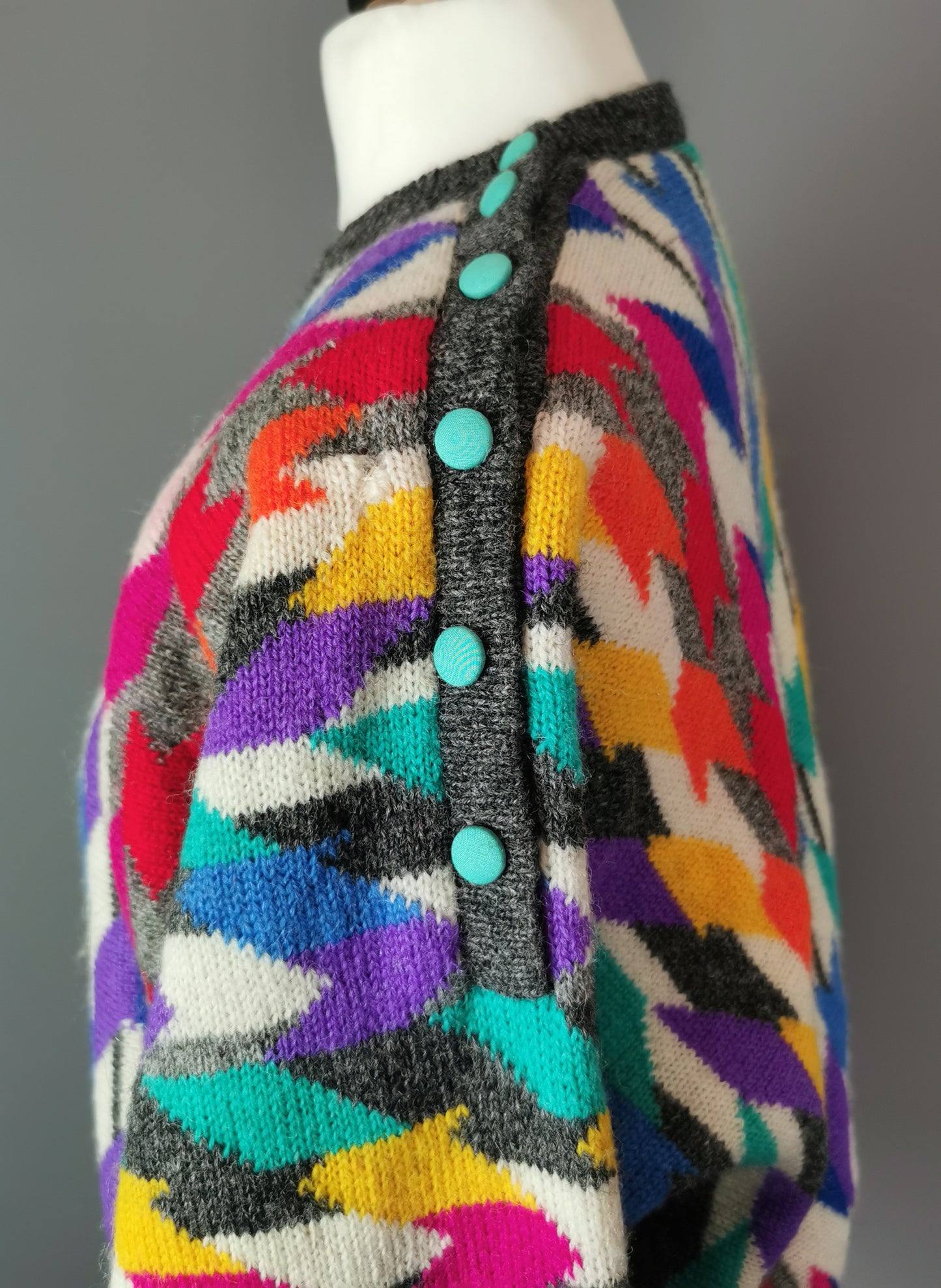 Vintage 80s loud Chevron knit sweater, colour pop, Maggie White