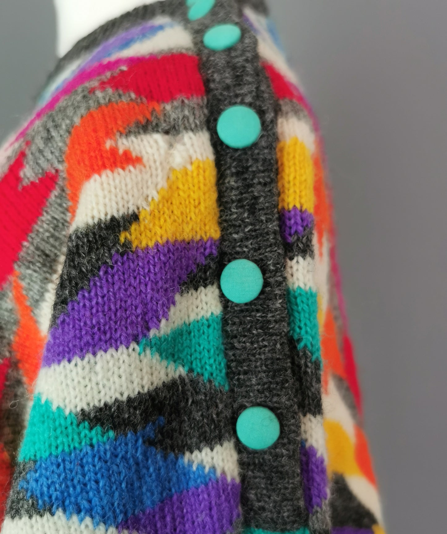 Vintage 80s loud Chevron knit sweater, colour pop, Maggie White