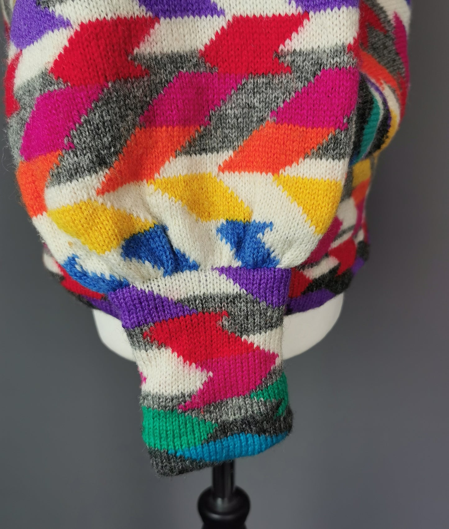Vintage 80s loud Chevron knit sweater, colour pop, Maggie White