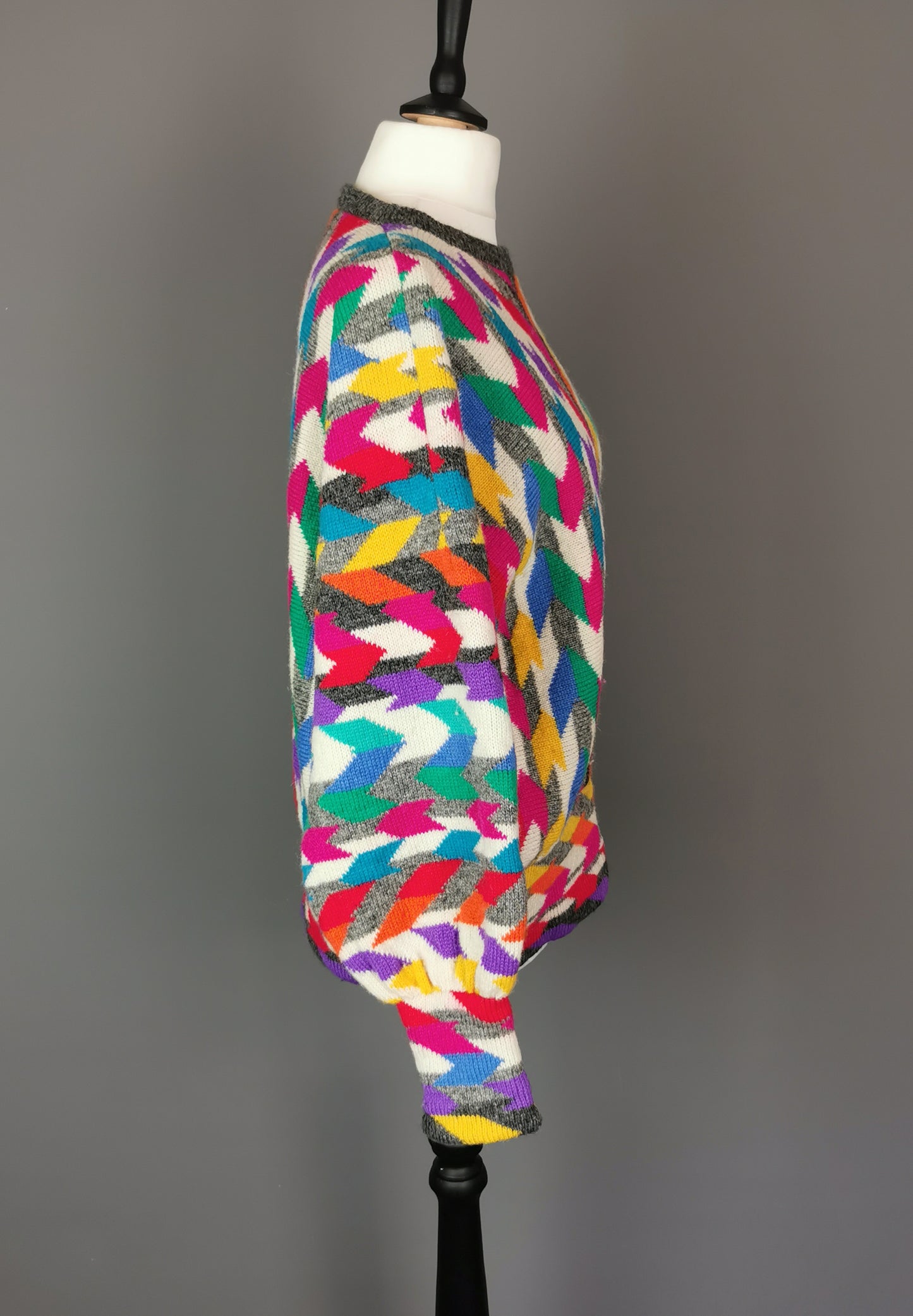 Vintage 80s loud Chevron knit sweater, colour pop, Maggie White