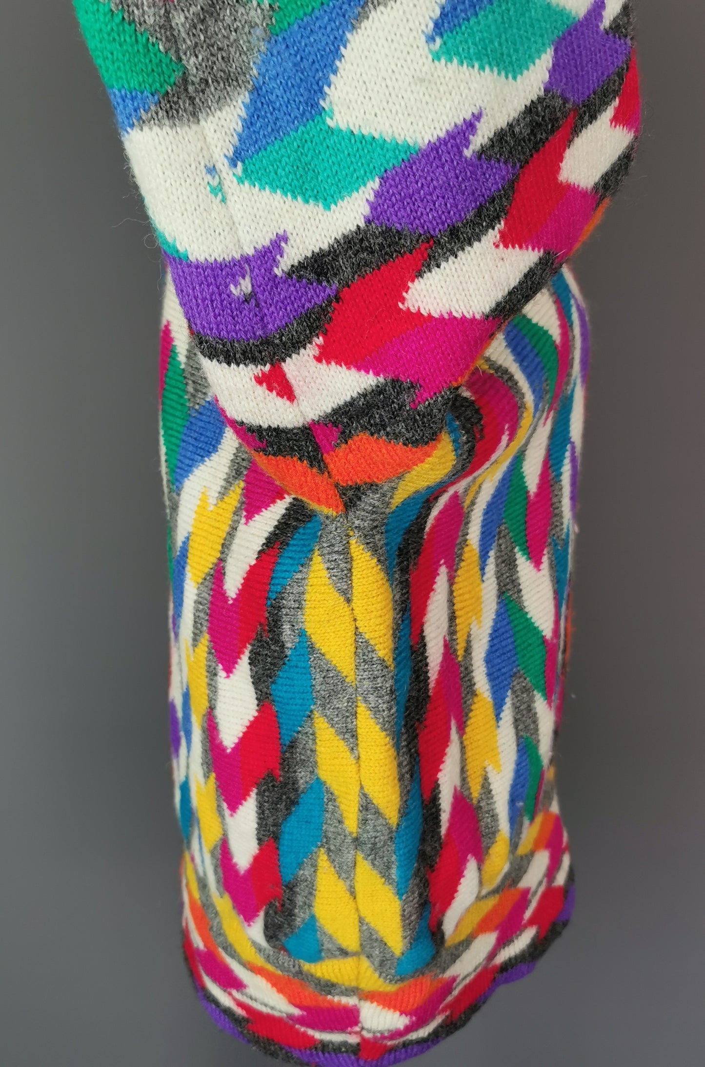 Vintage 80s loud Chevron knit sweater, colour pop, Maggie White