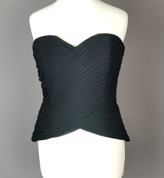 Vintage ruched bustier top, corset top, Black