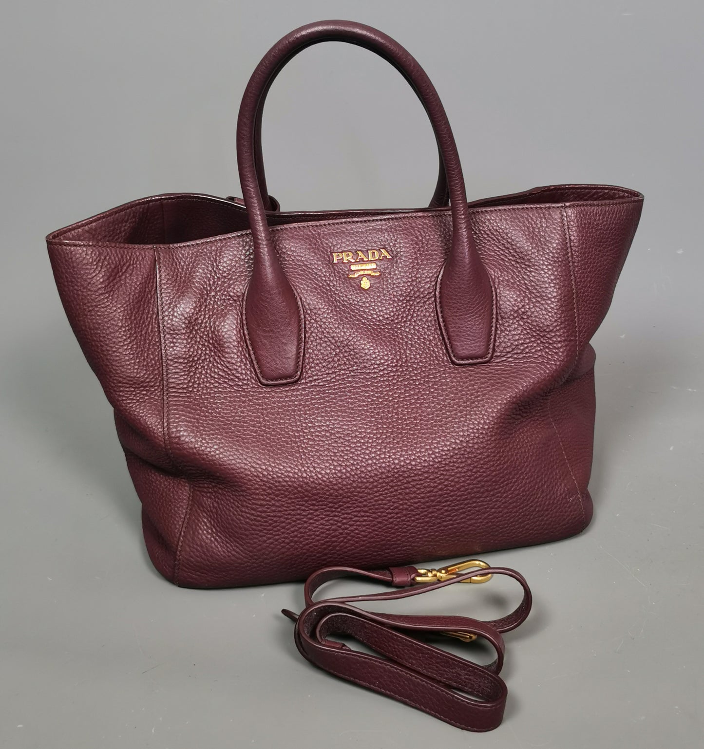 Prada Vitello Daino burgandy leather shopper, Tote bag, convertible